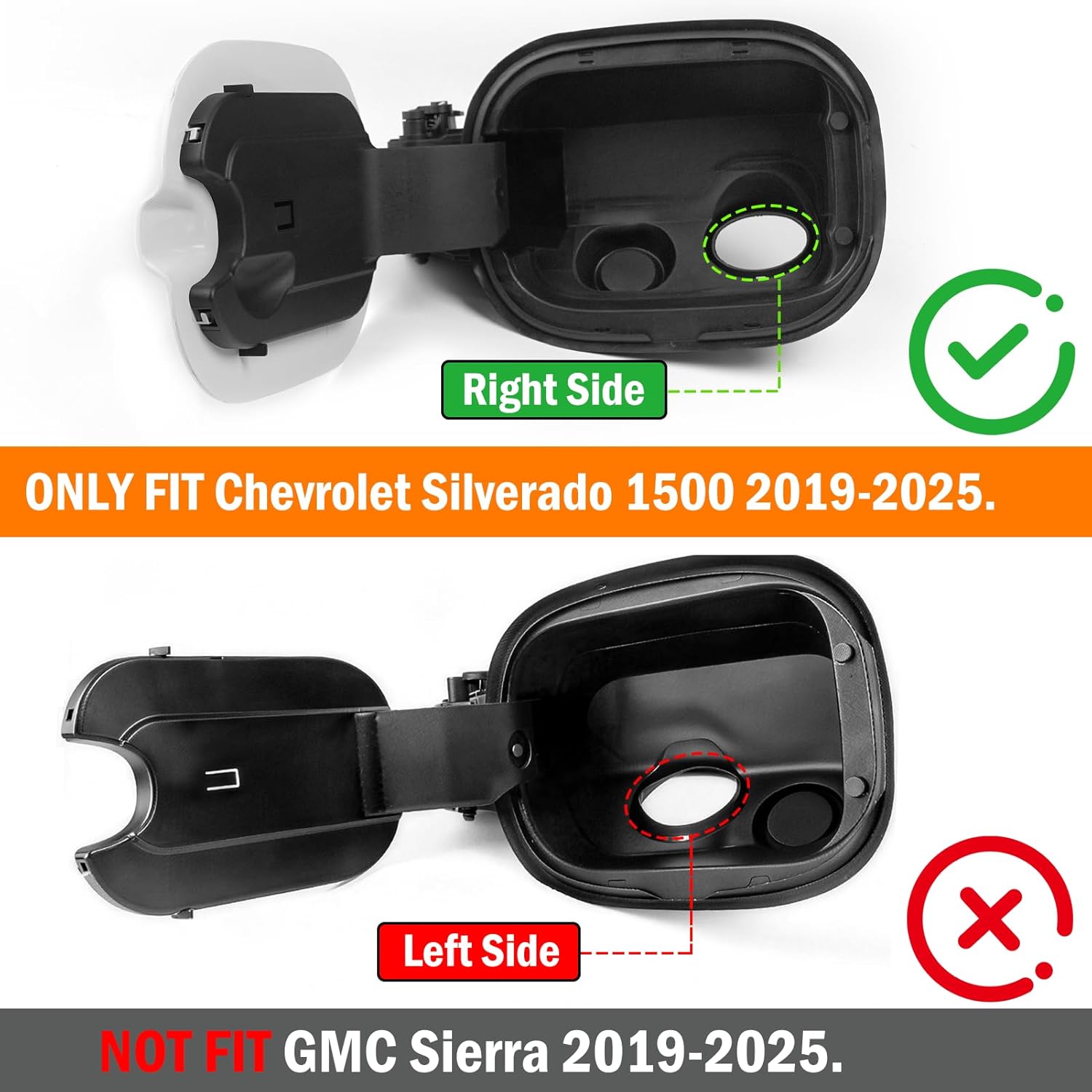 Moonlinks Compatible with 2019-2025 Chevy Silverado 1500 6.6FT Bed Gas Tank Door Housing with White Cover,Fuel Tank Filler Pipe Housing Replacement w/Gas Cap Fuel Door for 84745944,84745974