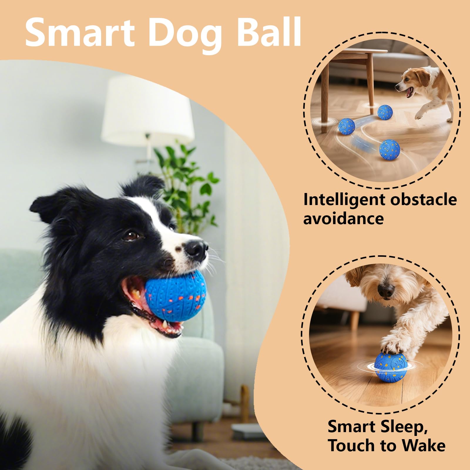 Giocattoli interattivi per cani: palla intelligente per cani – rimbalzo automatico, vibrazione e salto! Design Duraspin durevole per masticatori aggressivi. Ricaricabile e di lunga durata, mantiene i