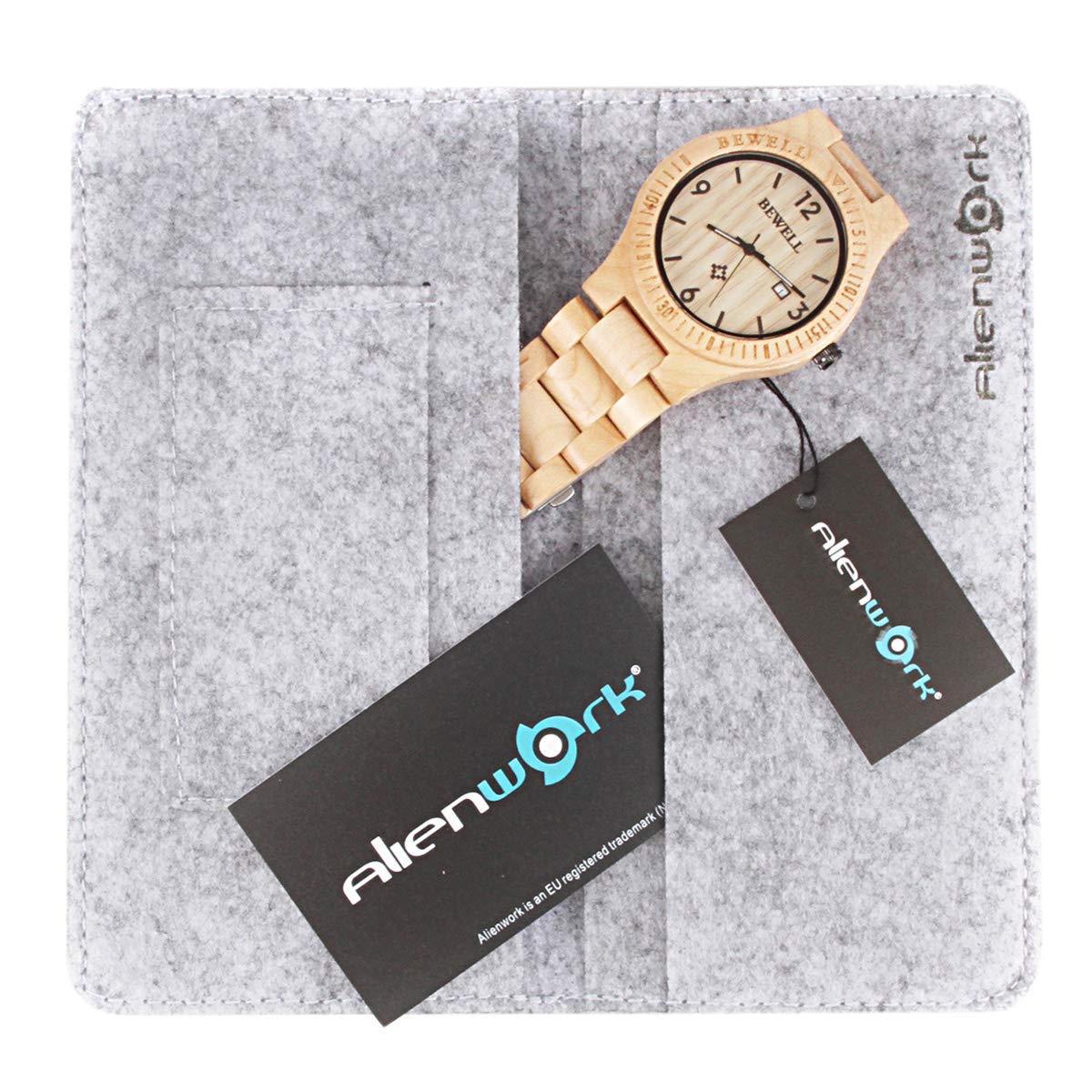 Alienwork Wood Zegarek Mężczyźni Kobiety Naturalne Drewno