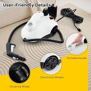 COSTWAY Multi-Purpose Steam Cleaner, Portable Steamer with Trigger Lock, Wheels & 61 OZ Water Tank, 1800W Steam Cleaning Machine for Upholstery, Car, Floor, Grout & Tile, 15 Accessories Included | Wheels & 61 OZ Water Tank, 1800W Steam Cleaning Machine for Upholstery, Car, Floor, Grout & Tile, 15 Accessories Included