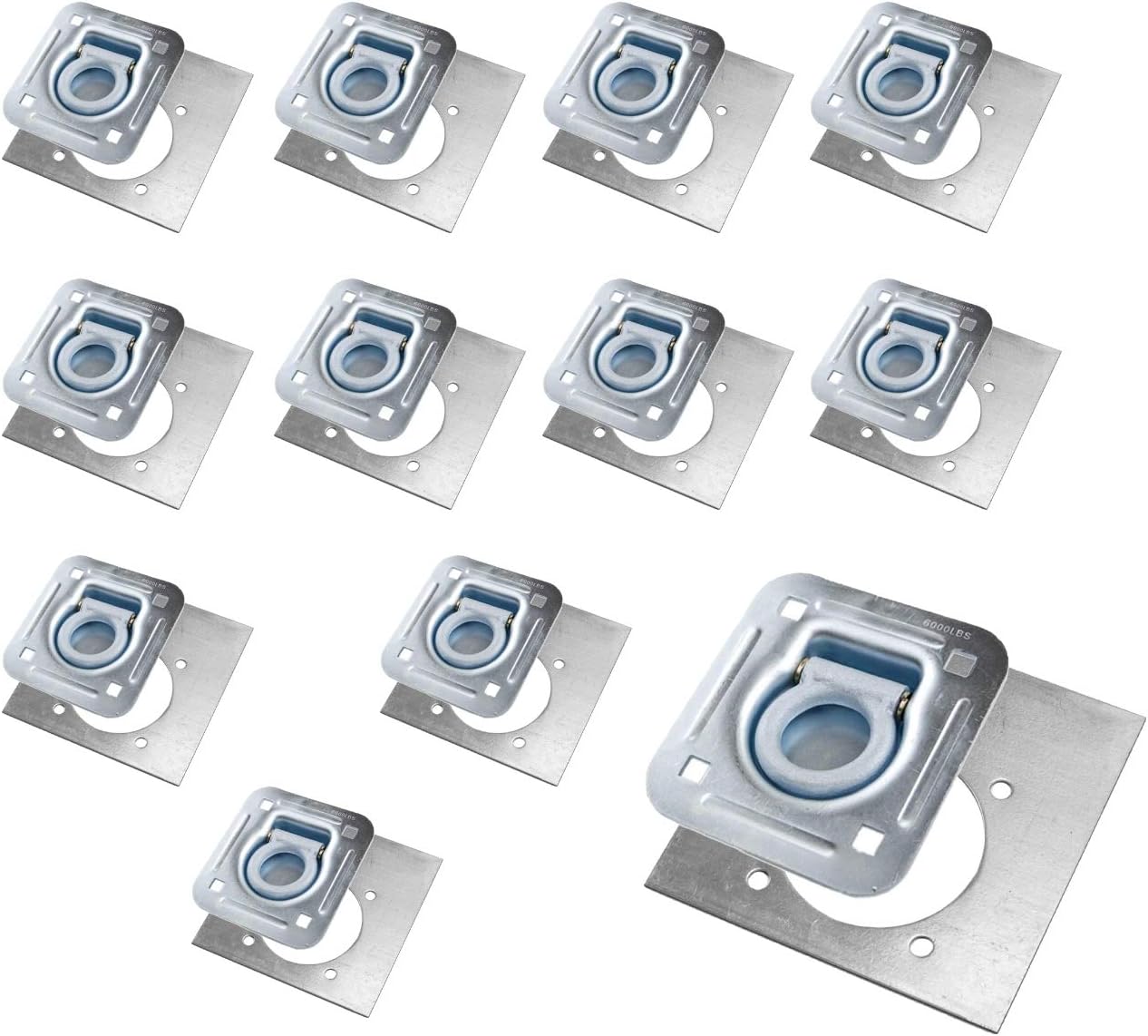 Recessed D-Ring 6,000 lb. Cap. Tiedown Anchors w/Backing Plate - 12 Pack