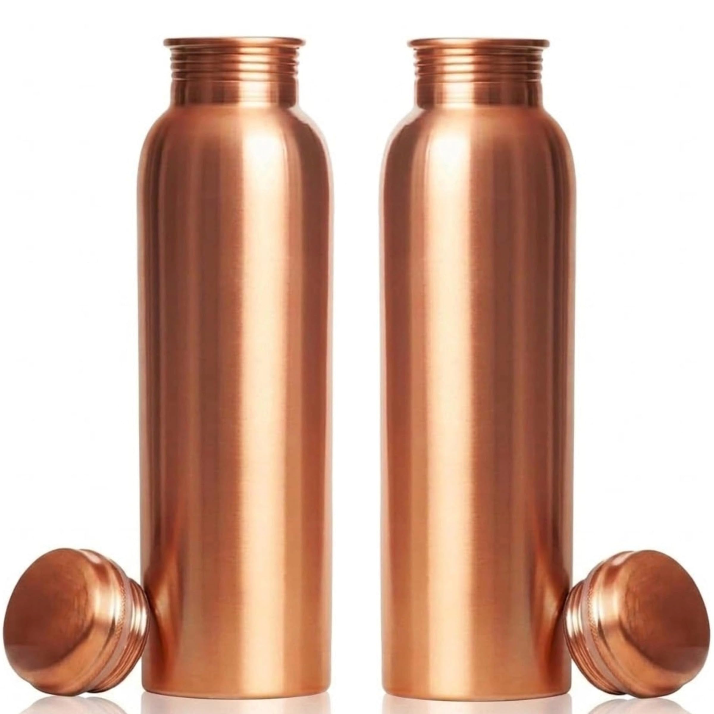 Lot de 2 bouteilles d'eau en cuivre naturel pur de 34 oz pour la salle de sport, la randonnée, la gourde ayurvédique