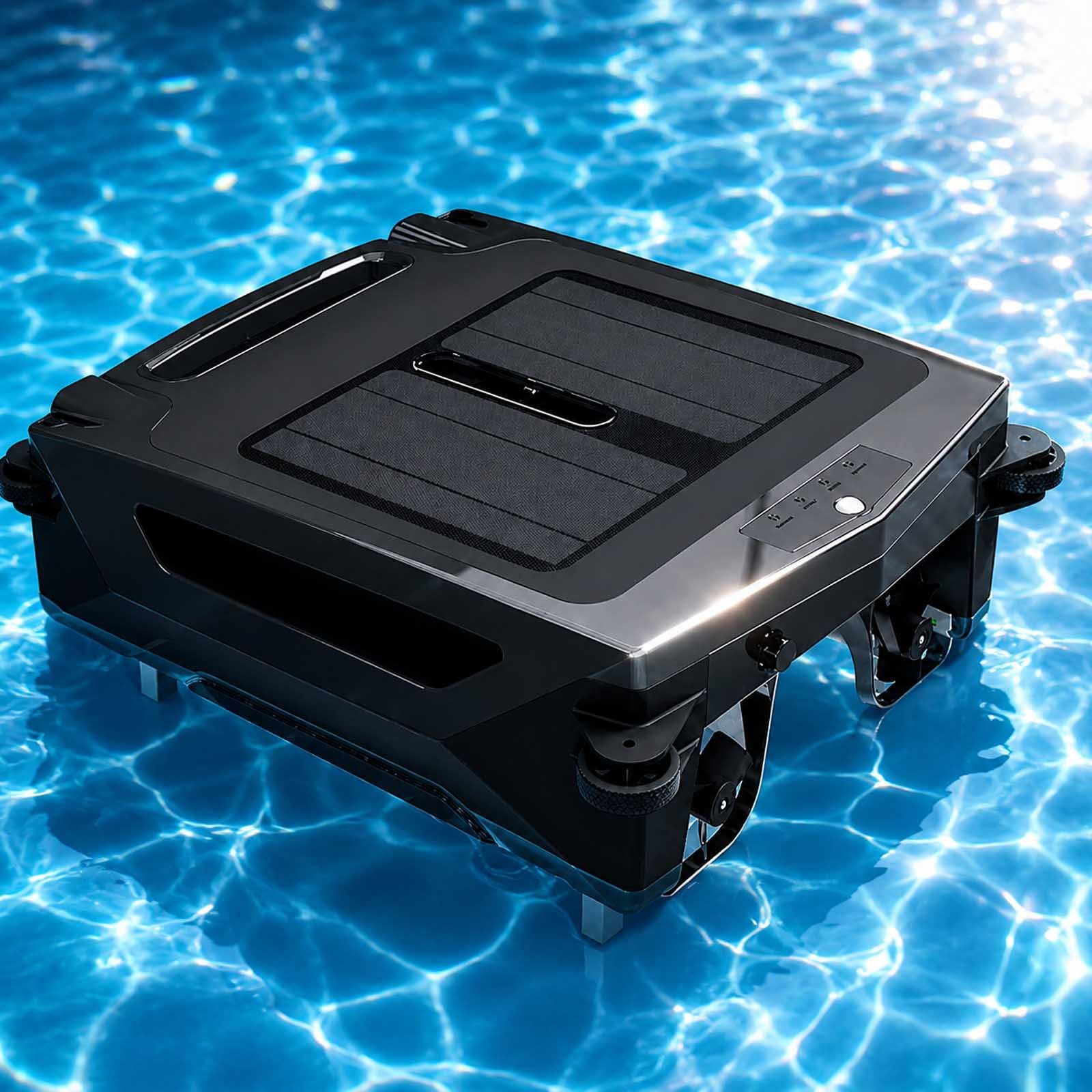 Solar Powered Pool Skimmer Robot, Automatic Pool Skimmer Cleaner, Robotic Pool Skimmer With Smart Navigation, Brushless Motor, 4.1l Debris Basket, Solar + Battery Backup, 6h Runtime, For All Pools
