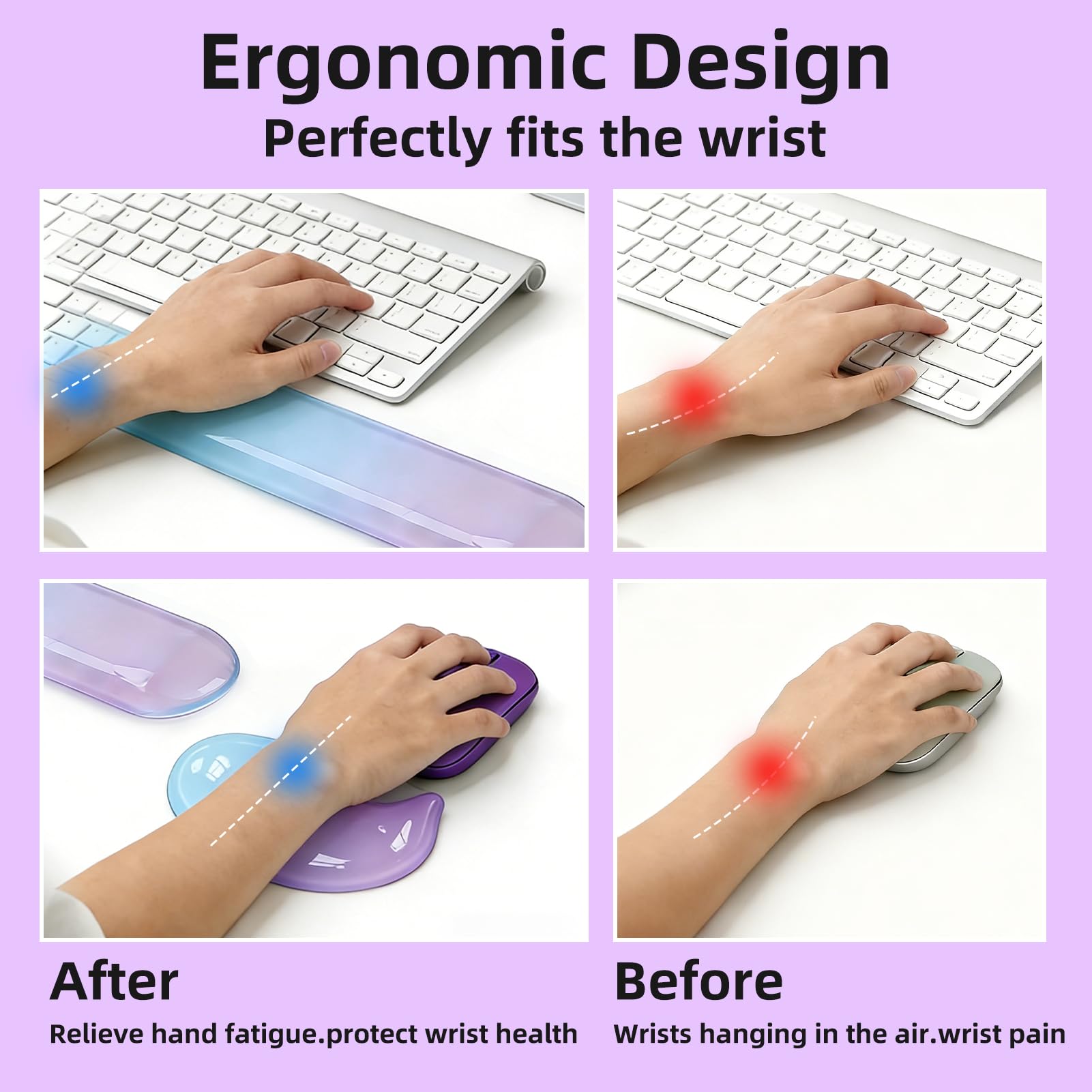Set di poggiapolsi in gel per tastiera e mouse, supporto ergonomico in silicone per alleviare il dolore, tappetino antiscivolo in gel rinfrescante per ufficio, computer, laptop, giochi, confezione da