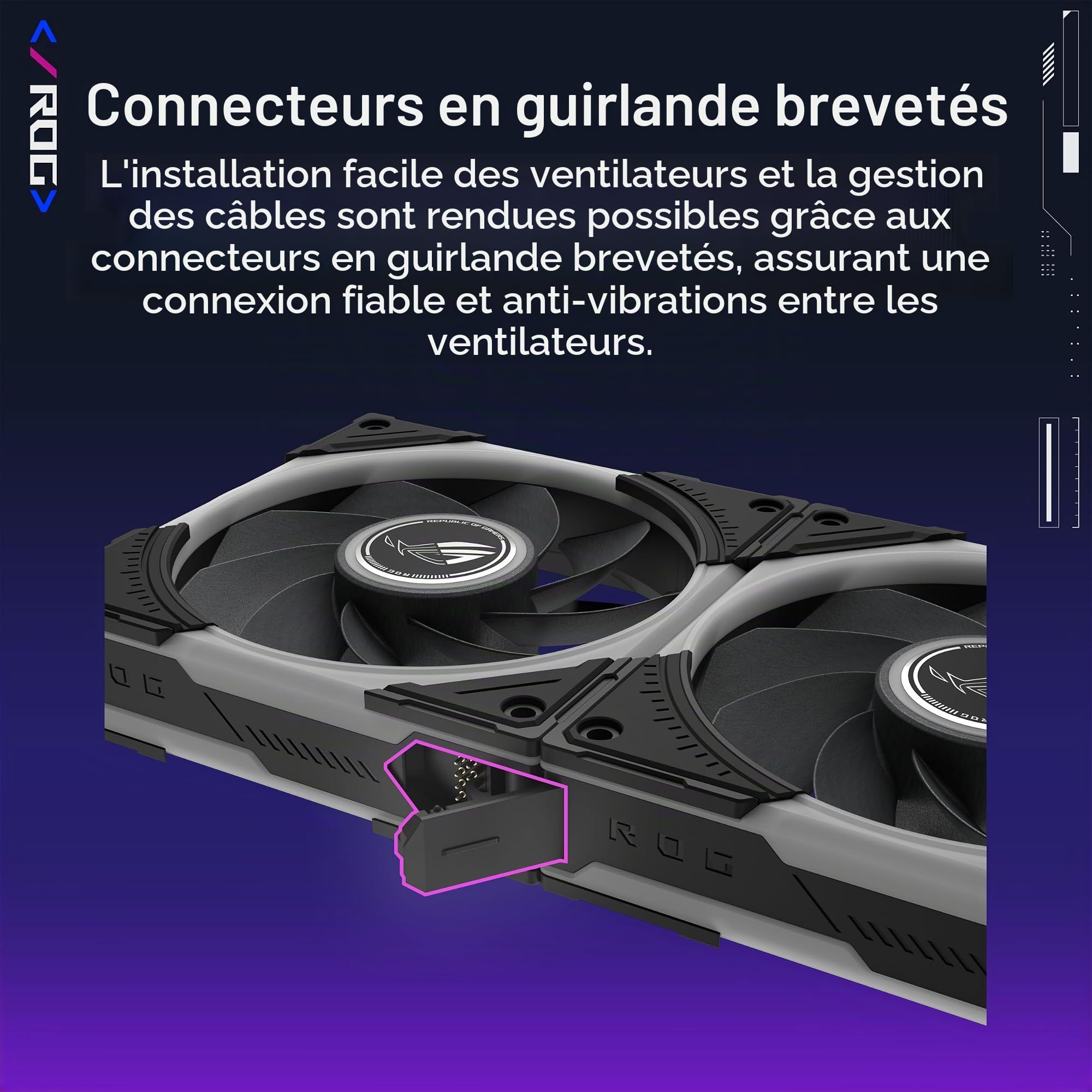ASUS ROG Eurux GR120 ARGB Reverse PWM Lot de 3 ventilateurs PWM 120 mm PWM, 2200 tr/min, chaîne en marguerite brevetée, éclairage personnalisé, moyeu de ventilateur
