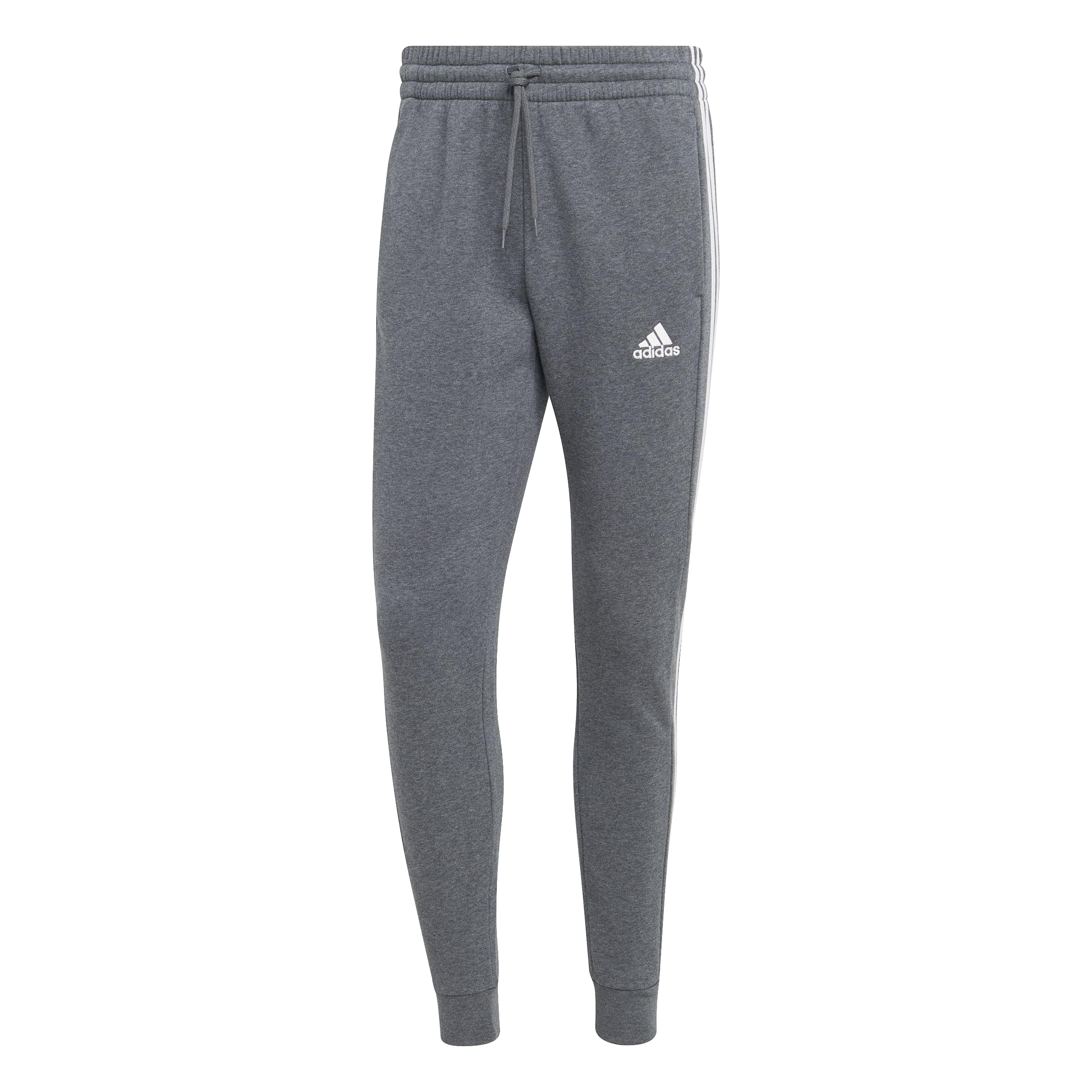 adidas Men's Essentials 3-Stripes Fleece Tapered Cuff Pants, Dark Grey Heather, XXL Tall