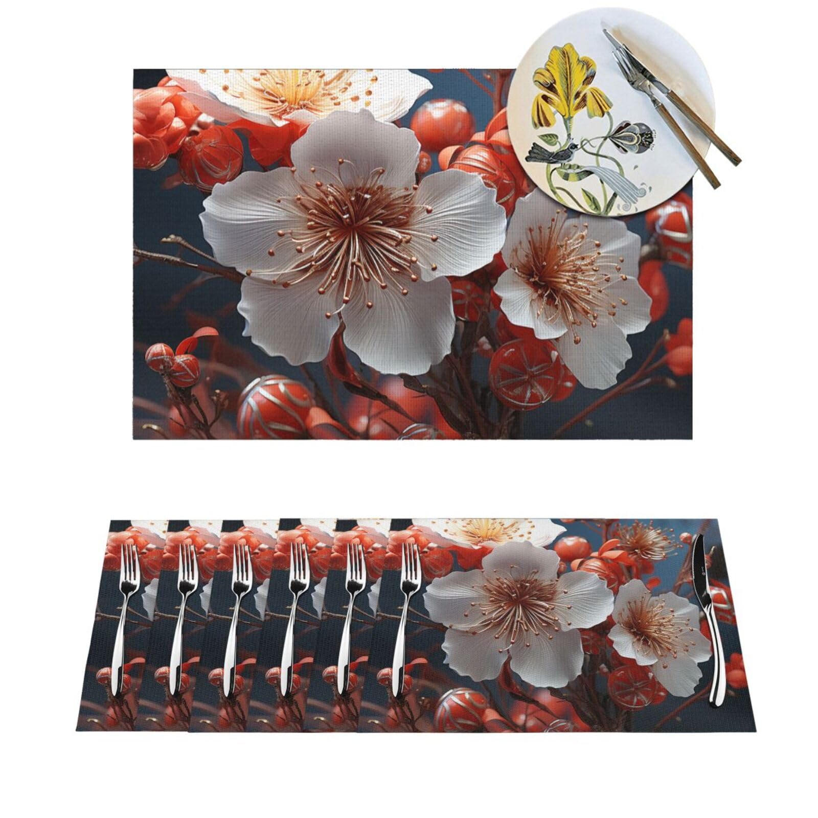 Set de table tressé lot de 6 lavable et résistant à la chaleur motif floral