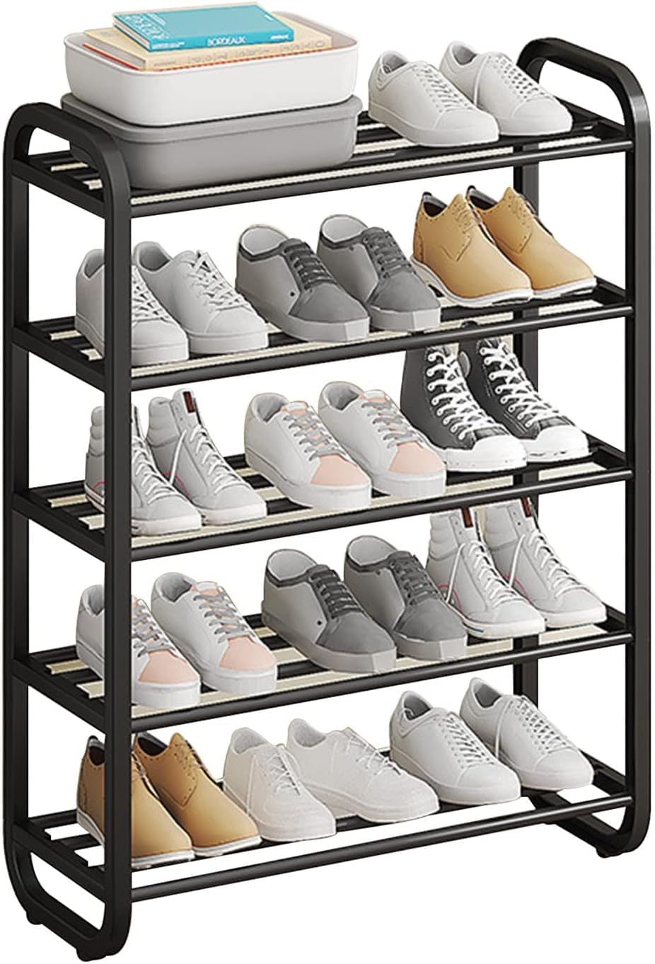 Étagère à chaussures à 5 niveaux en métal noir pour placard et rangement de chaussures