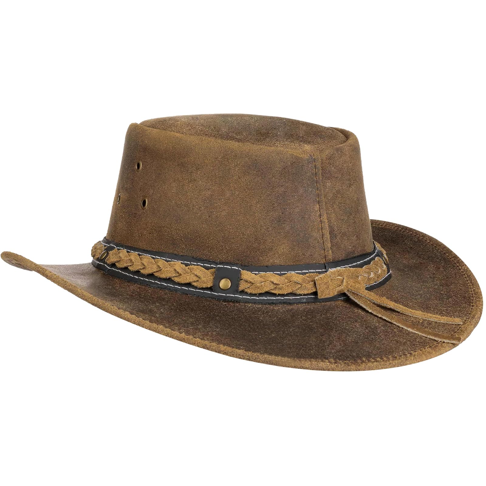 Pamposh Cowboy Chapeau pour Hommes & Femmes-Prime Cuir Australien Chapeau-Léger Mainfait Occidental Hat-Modifiable Large Bord Cowgirl Hat