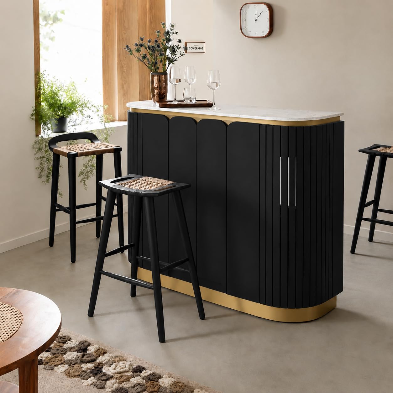 The Attic Carlston Bar Cabinet, Hard and Soft Drinks Bar Storage Cabinet, Wine Wisky Scotch, Bar for Home, Solid Mango Wood, Black Matte Finish-image-16