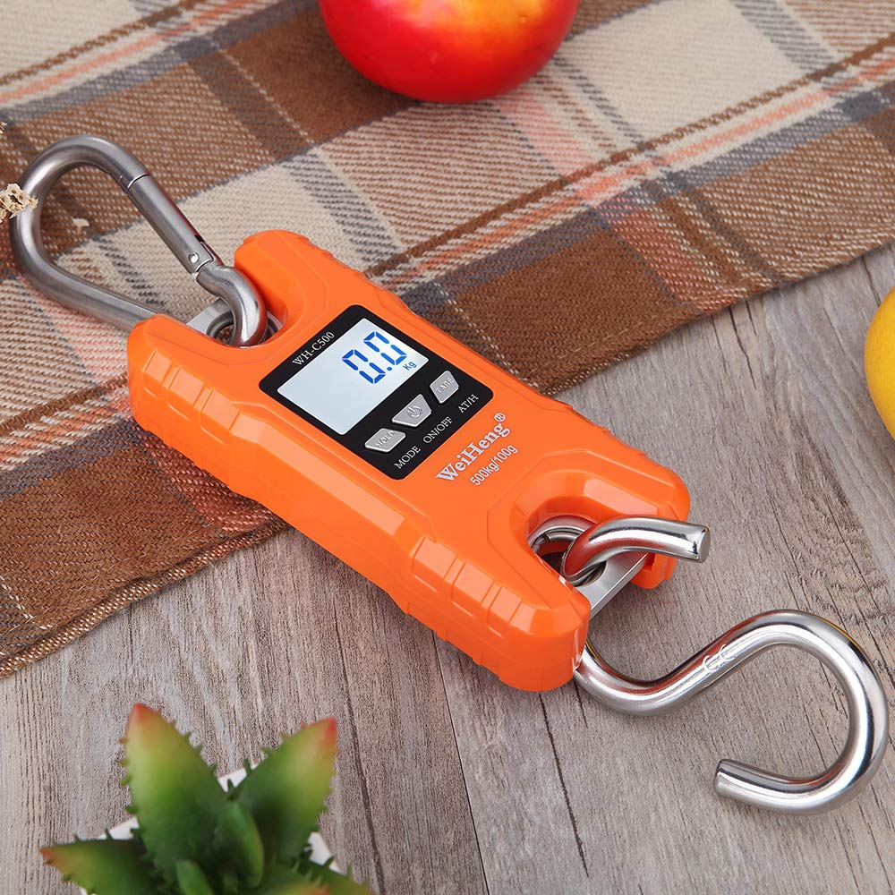 Escala Digital Báscula Digital para grúas de Trabajo Pesado Weiheng, 500 kg / 1102 lbs. Escala Multifuncional para Equipaje, con retroiluminación, Unidad LED, Kg/LB para la Pesca en el merca