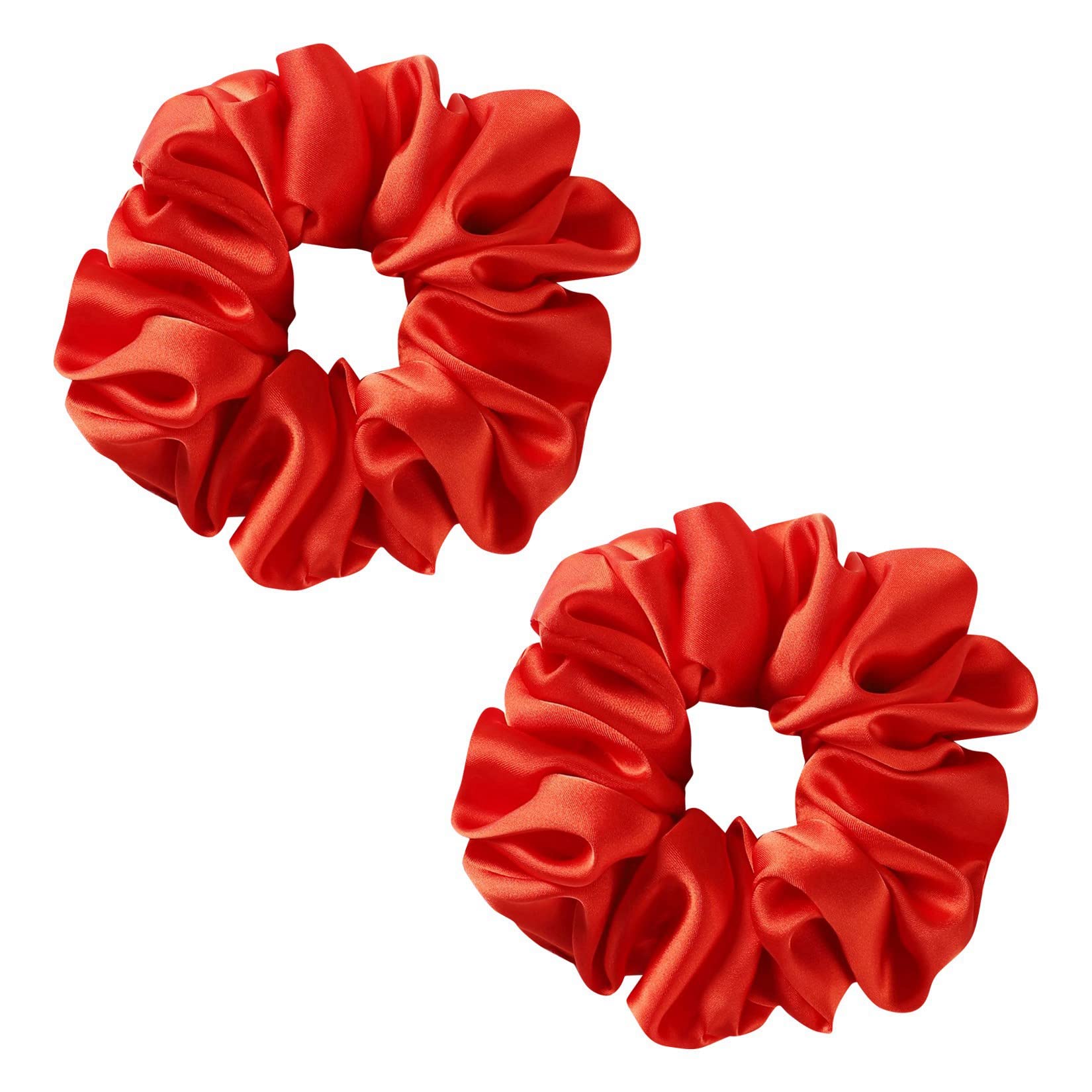 ACiyD Haargummis aus Satin, einfarbig, Stoff, Haarschmuck, großer Haarring, Haarschmuck, 2 Stück für Damen, alle Haartypen, Pferdeschwänze, Dutts, Zöpfe (Rot Einheitsgröße)