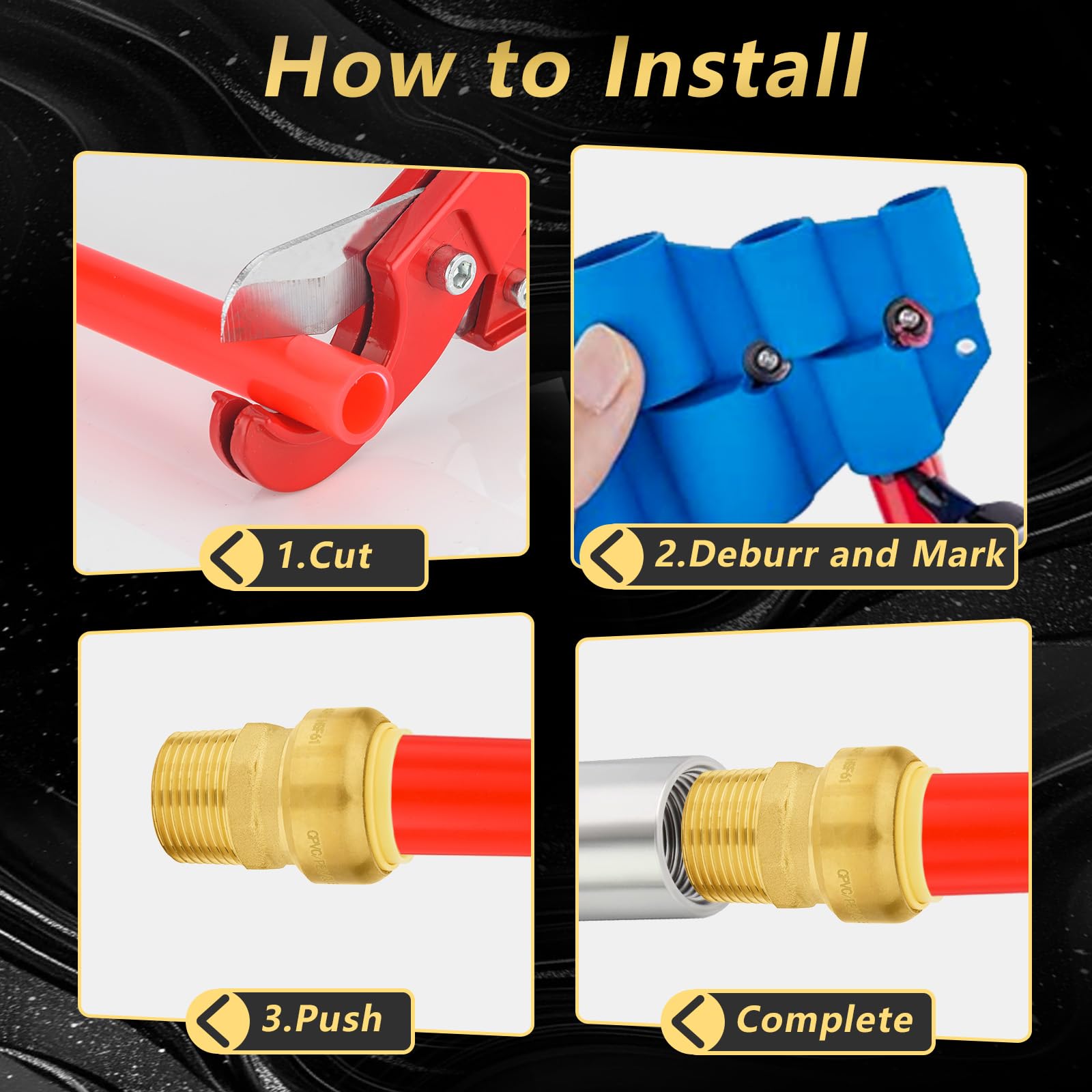 10 szt. złączek mosiężnych Foskan 3/4" Push-to-connect x 3/4" z gwintem zewnętrznym, do łączenia rur PEX, miedzianych, C, PE-RT, z zaciskiem rozłączającym do napraw hydraulicznych (PTC x MNPT)