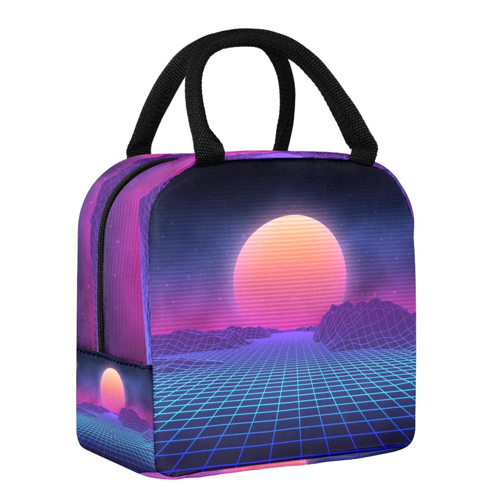 Moon and Sun with Cyber Surface Lunch Bag Tote Bag for Women, Wide Open Insulated Cooler Bag Waterproof Leak-Proof Thermal Lunch Organizer Handbag