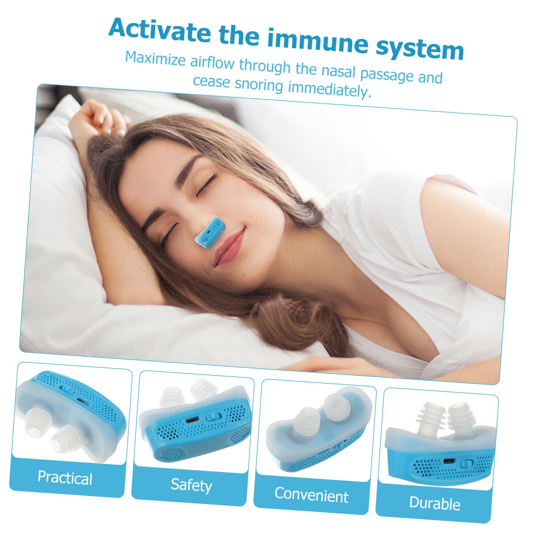 2 Tapones Eléctricos Para Ronquidos Dispositivo De Ventilación Nasal Filtro Antirronquidos Ayuda Para Dormir Clip Nasal Filtro Antirronquidos Abs Azul