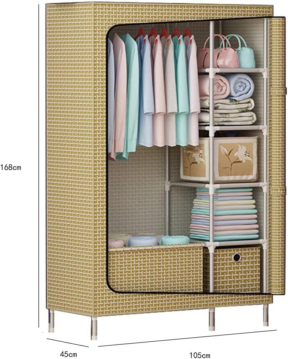 Simple Wardrobe Home Open Wardrobe Creativity Zipper Stable Portable Wardrobe Clothes Rack (Size : 168 158 45CM) (168 * 158 * 45CM)