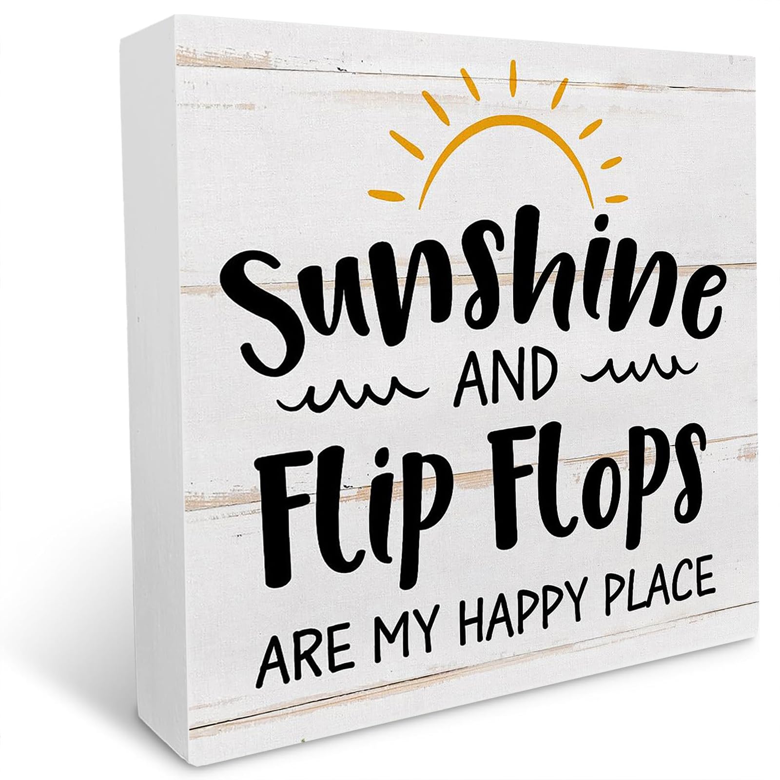 kisoyo Sunshine and Flip Flops Wooden Box Sign Desk Decor Beach Wood Block Plaque Sign Summer Beach Seaside Sign Rustic Home Shelf Desk Wall Decoration 7x7 Inch