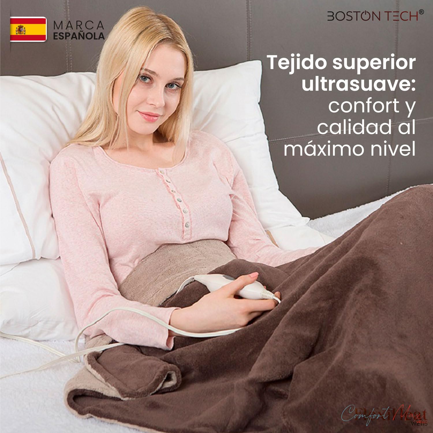 Manta Eléctrica Doble Comfortmax | 180 x 130 cm + 9 niveles de temperatura + Control digital removible | Calentamiento rápido + Apagado automático+ Protección sobrecalentamiento | Lavable a máquina