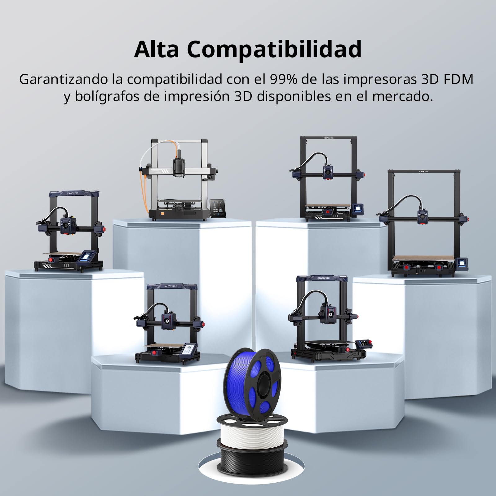ANYCUBIC Filamento PLA Plus para Impresora 3D,Filamento PLA Plus con Bobina Desmontable,Filamento 3D Mejorado de Dureza,Inteligente RFID,Negro Perla&Blanco Brillante&Textura Gris&Azul Deslumbrante,4kg