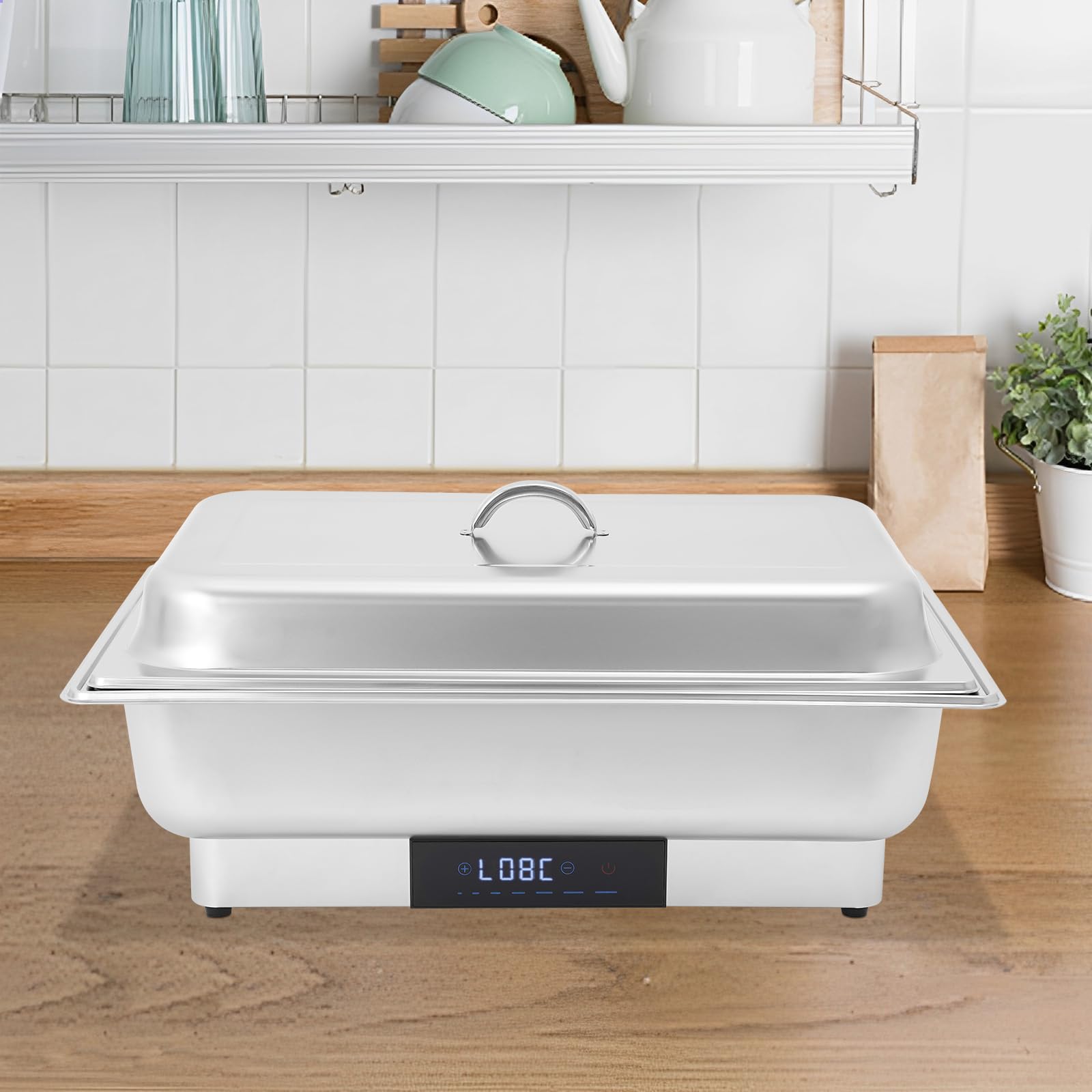 Chafing Dish - Riscaldatore elettrico in acciaio inox 9 l, temperatura regolabile 35-90 °C, 600 W, serbatoio di calore professionale, per buffet catering party