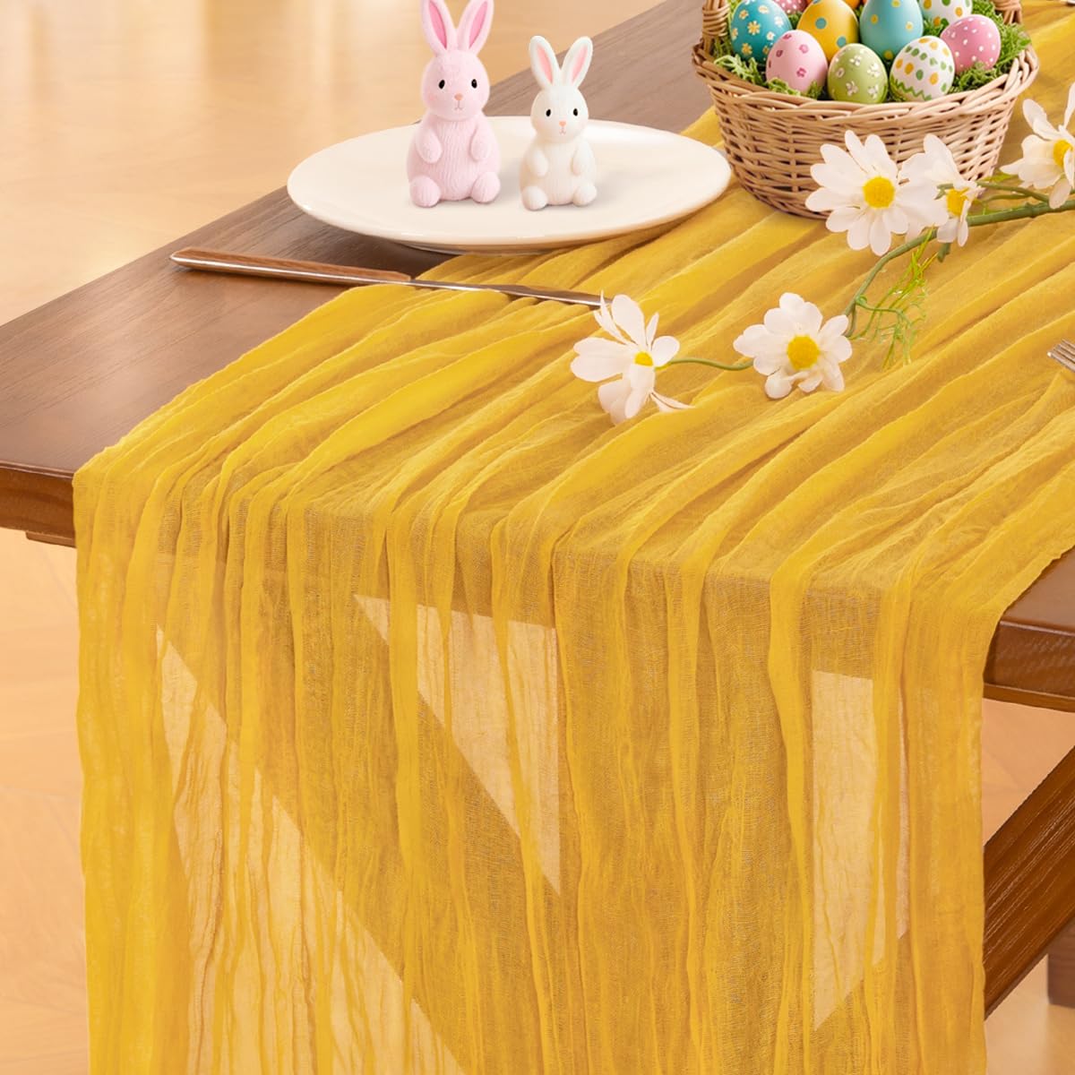 Socomi Beige Cheesecloth Table Runner Easter Spring Boho Rustic Gauze 120 inch 10FT Cheese Cloth Runner for Wedding Party Baby Shower Birthday Home Decor Holiday Decorations — view 36