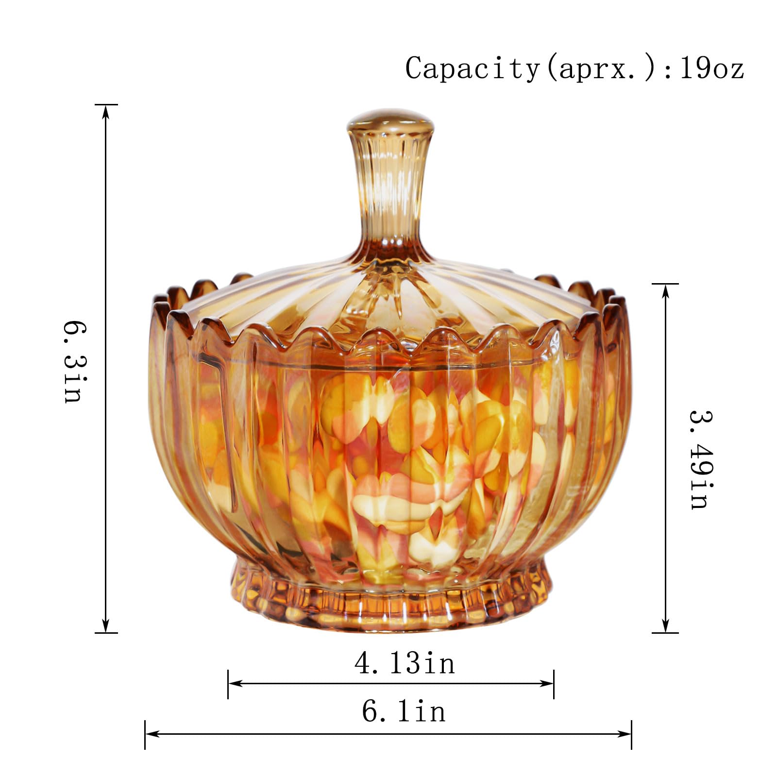 WHJY 18oz Candy Dish with Lid Decorative Covered Candy Bowl Glass Candy Dish for Office Home Amber Crystal Candy Dish for Snacks Chocolates Nuts Seasonal Candies