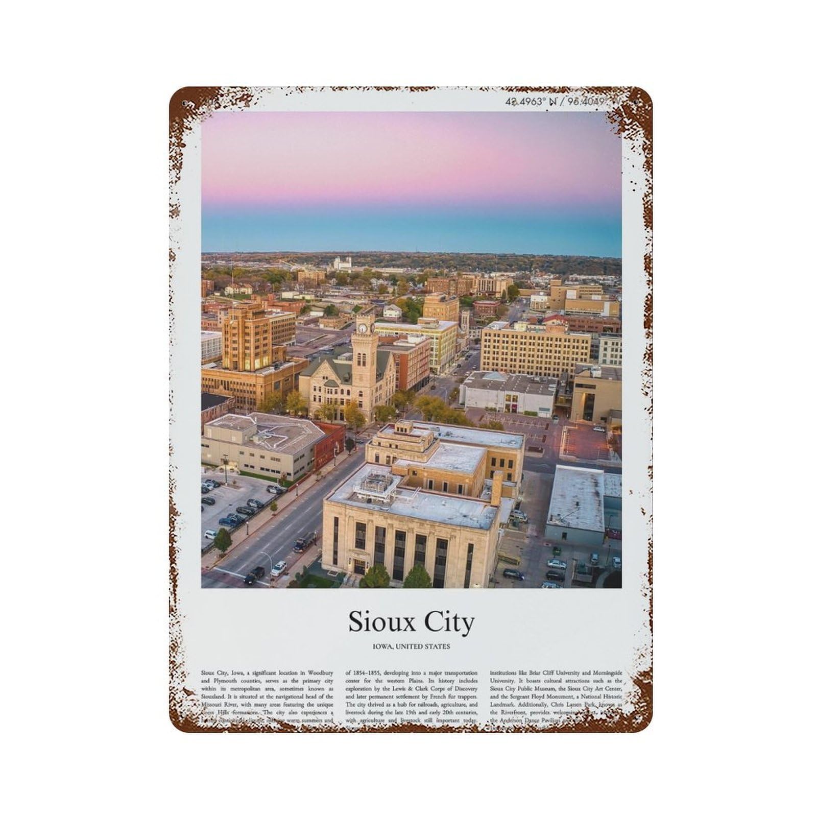 xiaoxiaoshen Sioux City Iowa, United States, USA City Scenery Wall Decor Art Metal Tin Poster Modern Home Decor Art Home Bar Shop Decorations Vintage Sign 40x30cm