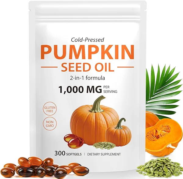 Pumpkin Seed Oil with Saw Palmetto, 3000mg per Serving, 300 Softgels – Cold Pressed Pumpkin Seed Oil Capsules for Hair, Prostate, Urinary & Bladder Health – Non-GMO, Gluten-Free, Pure & Natural