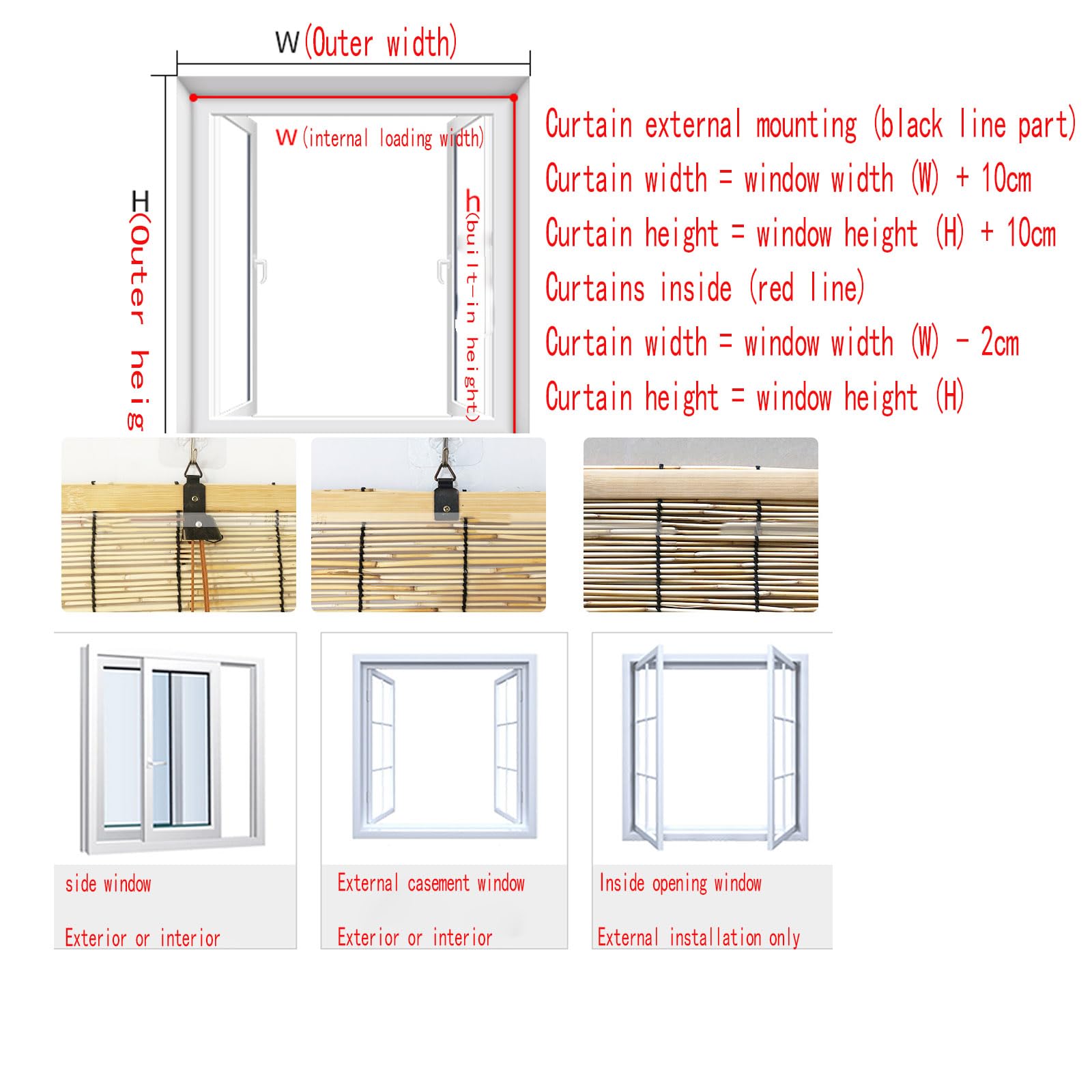 Bambus Rollo Jalousine Bambusrollo Outdoor Wetterfest Breit Fenster Sonnenschutz Rollo Jalousie Vorhang Innen, Außen, Retro Raffrollos