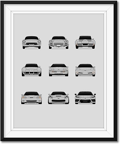 Miniatura 5 de Custom Car Posters Póster hecho a mano compatible con Chevy Corvette Generations - Arte de pared impreso para decoración de la evolución del