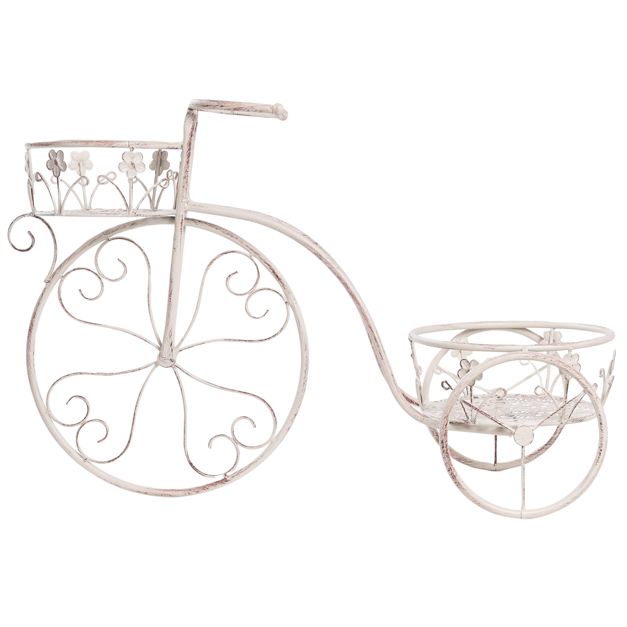 Beliani Macetero de Metal para jardín Motivo Bicicleta Interior Exterior con Soporte 66 x 24 x 49 cm de Hierro Blanco Crema Wildrose
