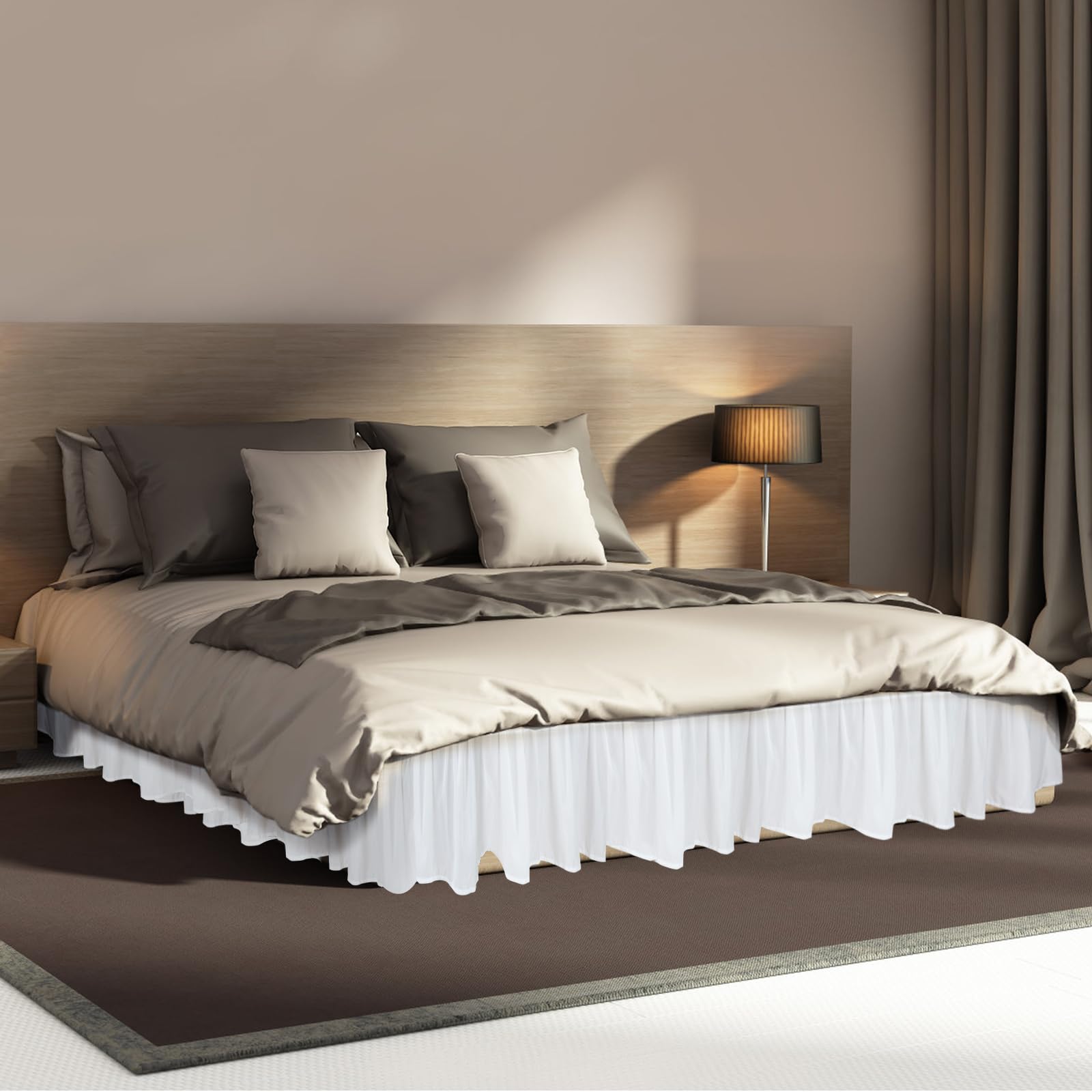 Gonna da letto con volant, 150 x 200/180 x 200, biancheria da letto con doppio elastico, Ruffled Solid Bed Rock, per letto alto 40 cm, gonna bianca (180 x 200 cm)