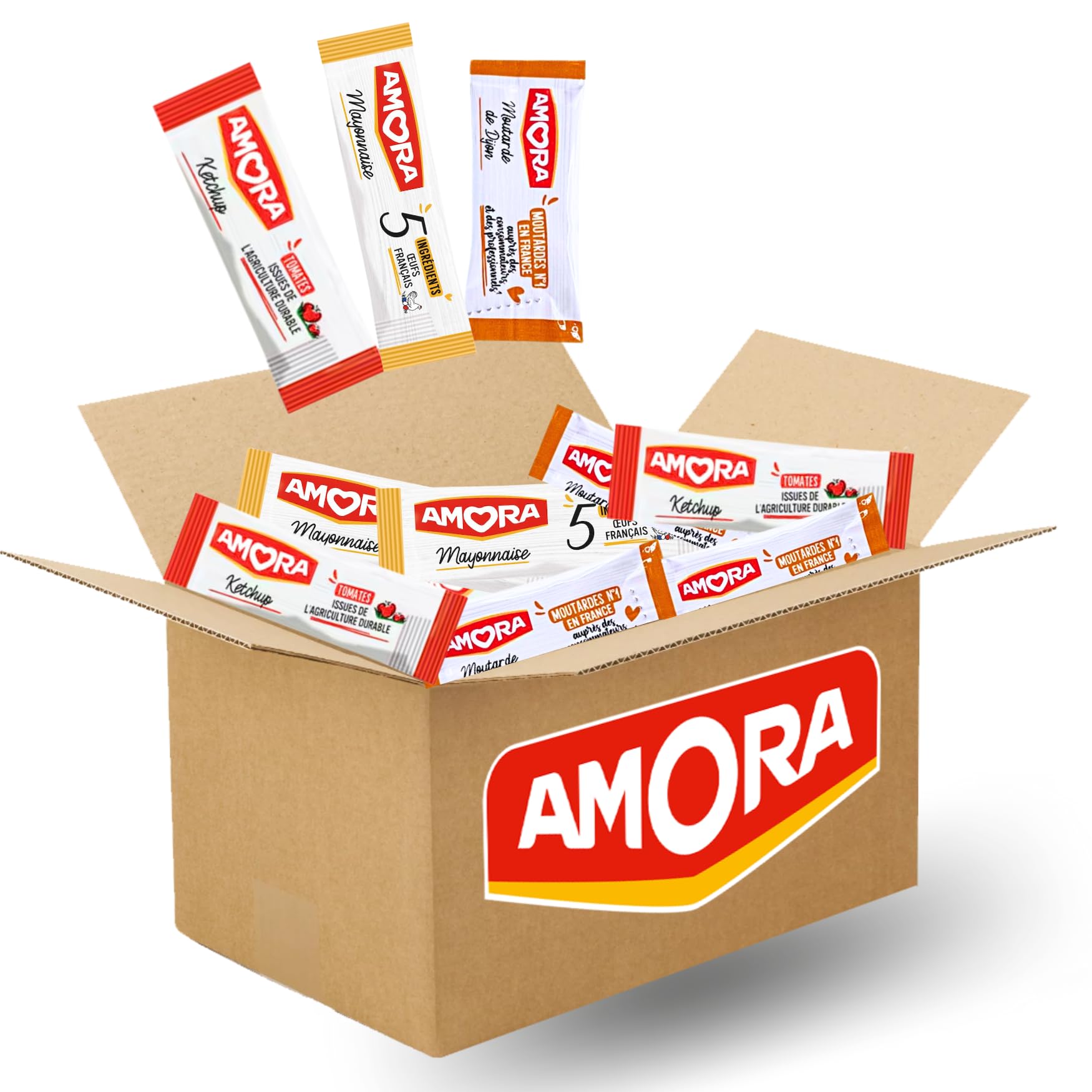AMORA - 100 sticks individuels de sauce Ketchup, Mayonnaise, Moutarde | Doses individuelles pour barbecue, pique-nique, lunch box, plateau repas - restauration, food truck, vente à emporter