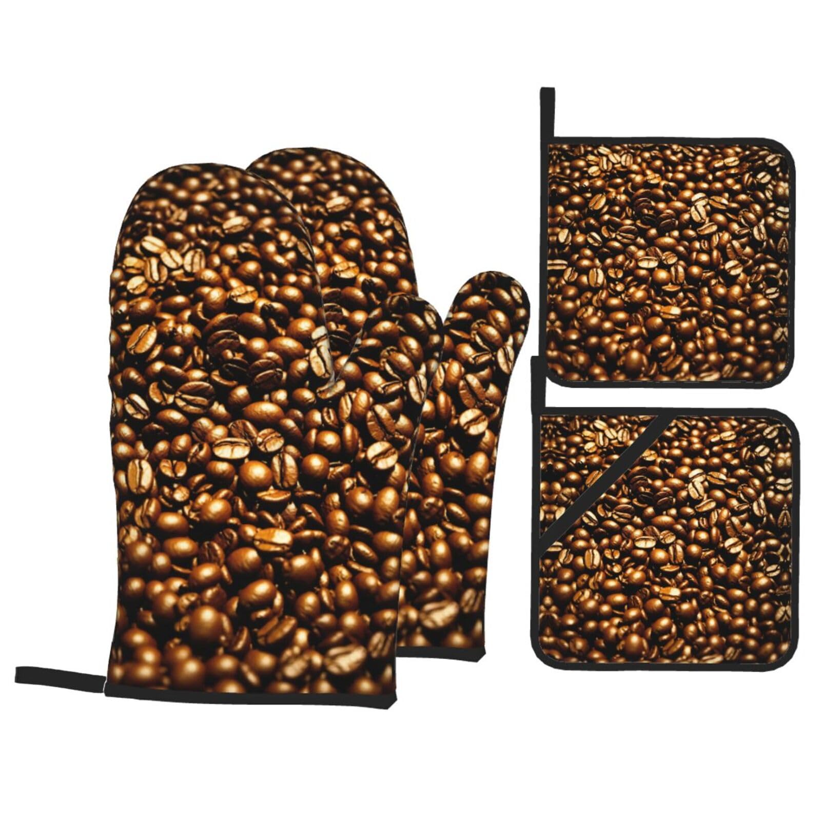 Funny Roasted Coffee Beans Print Oven Microwaving Waterproof Kitchen Gloves for Baking Grilling Holiday Cooking