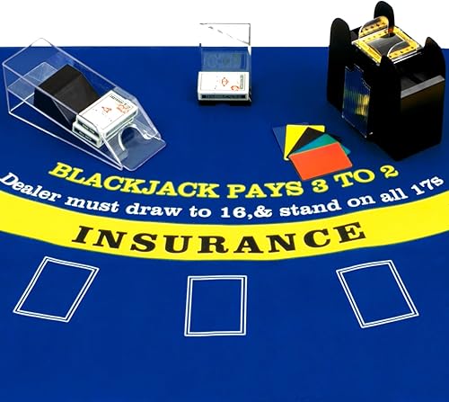 Miniatura 4 de Aoriher Juego combinado de Blackjack, incluye Blackjack Layout Felt Blackjack Shoe 6 barajas, bandejas de descartar para Blackjack, 10 tarjetas