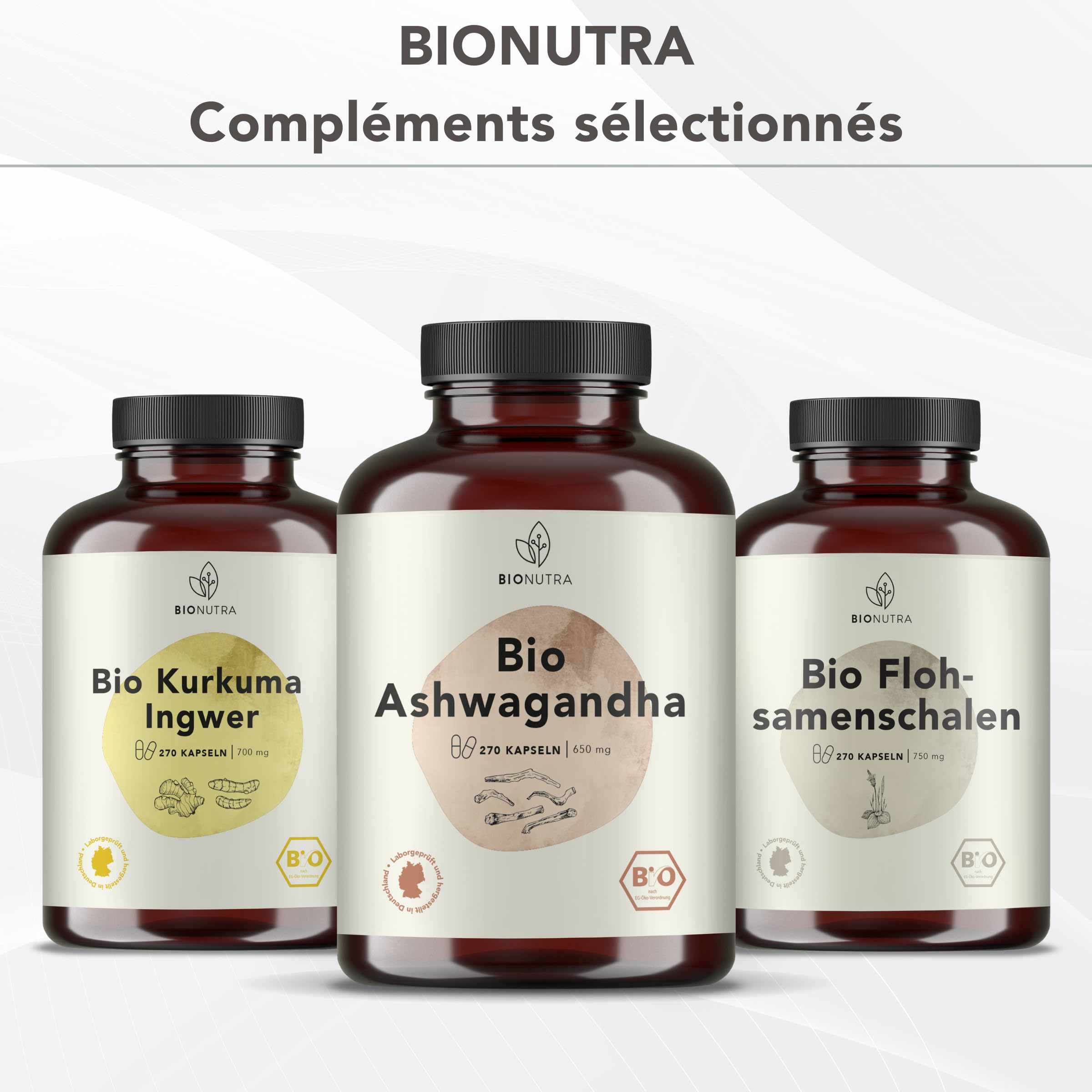 BIONUTRA® Gélules de Triphala bio hautement dosées, 1200 mg/jour, contrôlées résidus, fabrication allemande, véganes, sans lactose, gluten ni additifs, poudre de Triphala bio, 270 pièces x 600 mg