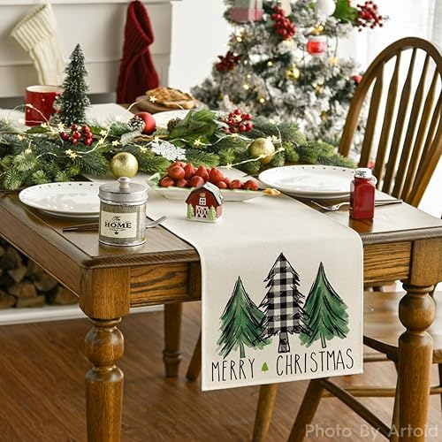 Miniatura 2 de Artoid Mode Camino de mesa de árboles de Navidad con diseño de búfalo rojo, decoración de mesa de comedor para decoración de fiesta en el hogar, 13