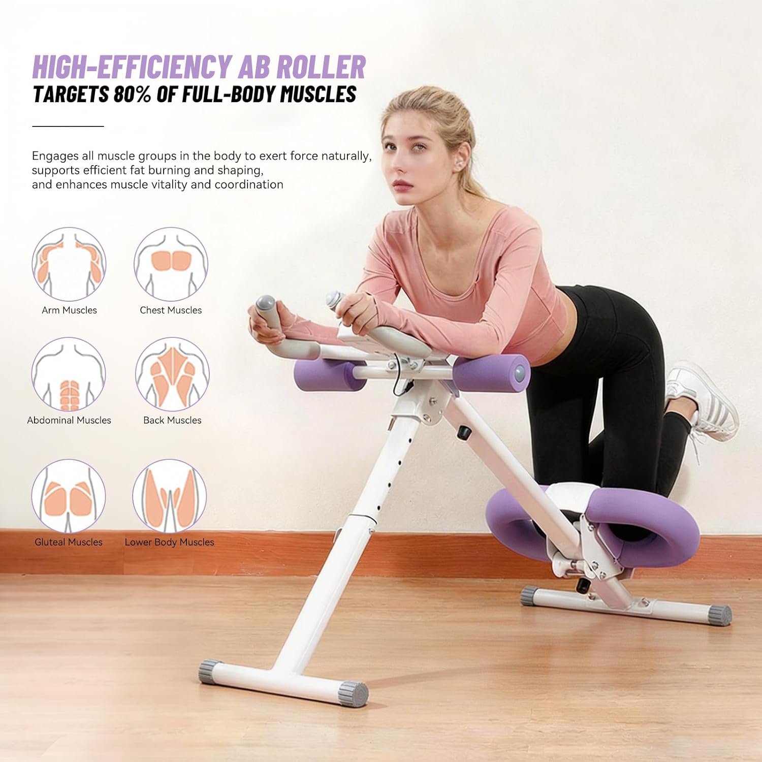 Adjustable Ab Machine - Foldable Ab Workout Equipment for Home Gym, Knee Protection, LCD Monitor & Device Holder, Core & Abdominal Trainer for Effective Stomach Workouts