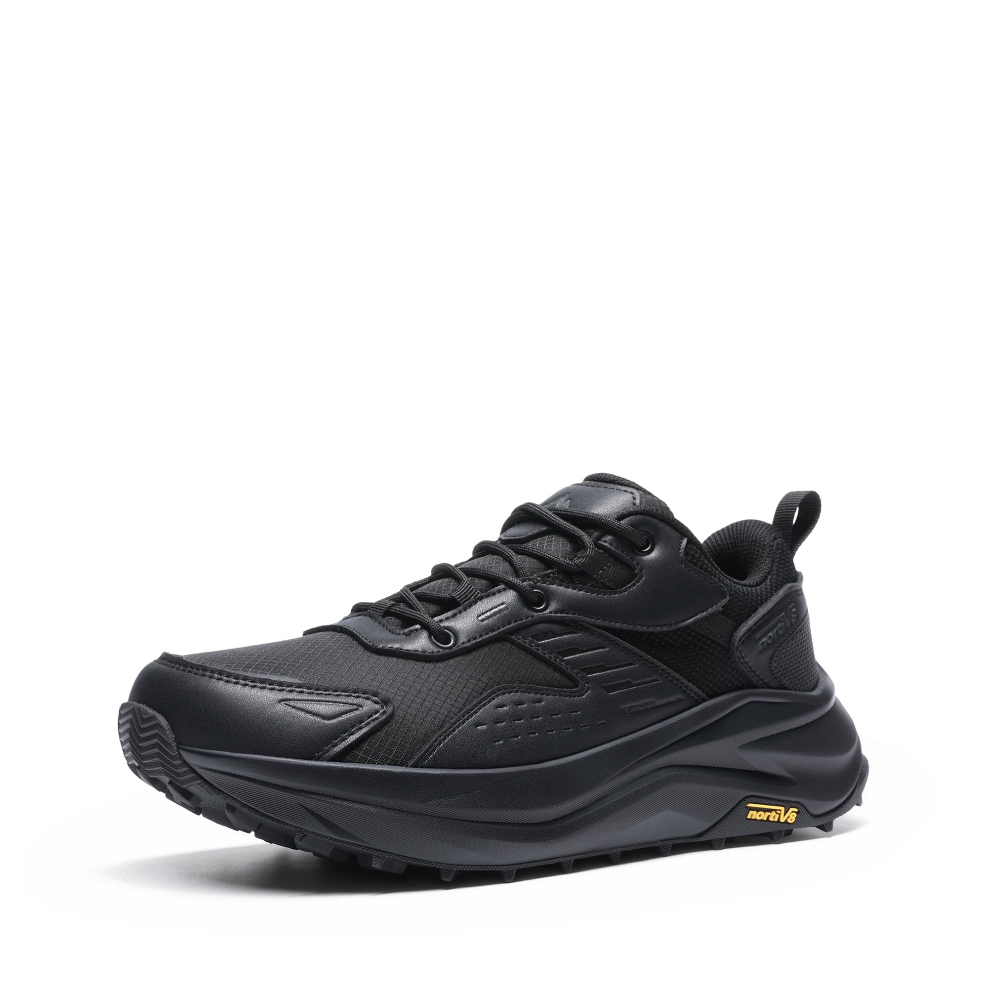 NORTIV 8 Men's Wide Toe Box Hiking Shoes Low Drop Waterproof Hiking Shoes for Walking Outdoor Trekking Camping Climbing Daily Fashion Sneakers,Size 7,Black,SNHI26011M