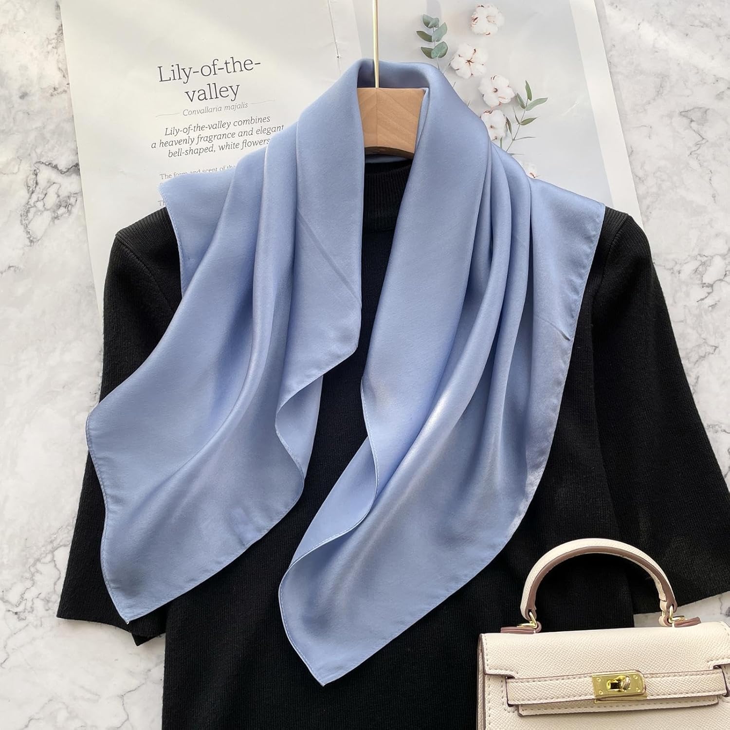 PoeticEHome Solid Color Mulberry Silk Scarf - Lightweight 26" Square Neckerchief for Women's Neck Hair Head in Gift Wrapped - Image 2