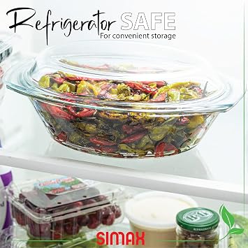 Simax Clear Oval Shaped Glass Casserole with Tight Fitting Lid Heat, Cold and Shock Proof Made in Europe Oven, Freezer and Dishwasher Safe 3 Quart (Plus 1.4 Quart Lid) Glass Baking Dish