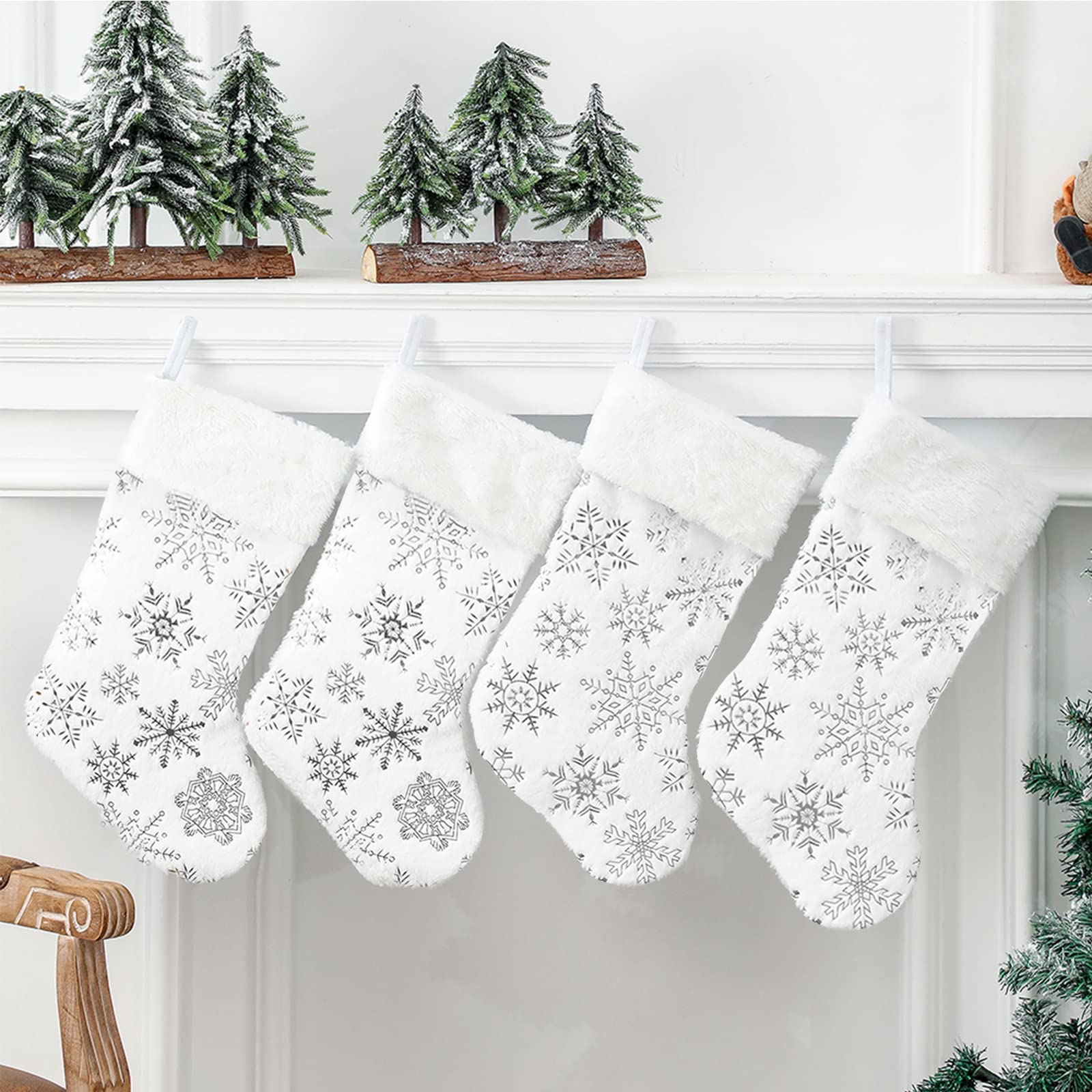 Calzoni Natalizi Giganti In Peluche Morbido, Set Da 4 Da 45 Cm Con Fiocco Di Neve Argentato - Perfetti Per Camino E Regali Di Natale