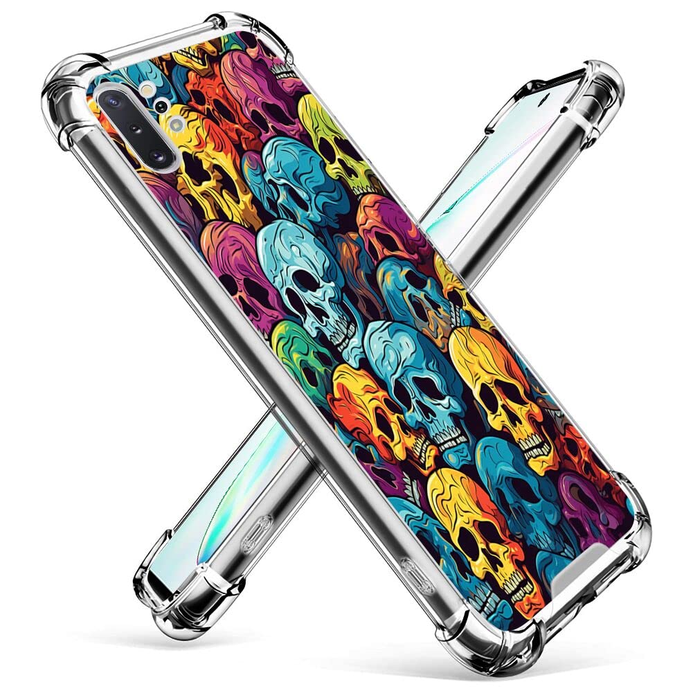 DAFEI Transparent Phone Case for Samsung Galaxy Note 10+ with Skulls Designer Art49 Pattern Clear Four-Corner Airbag Reinforced Anti-Scratch and Shock-Proof Protective Phone Cover