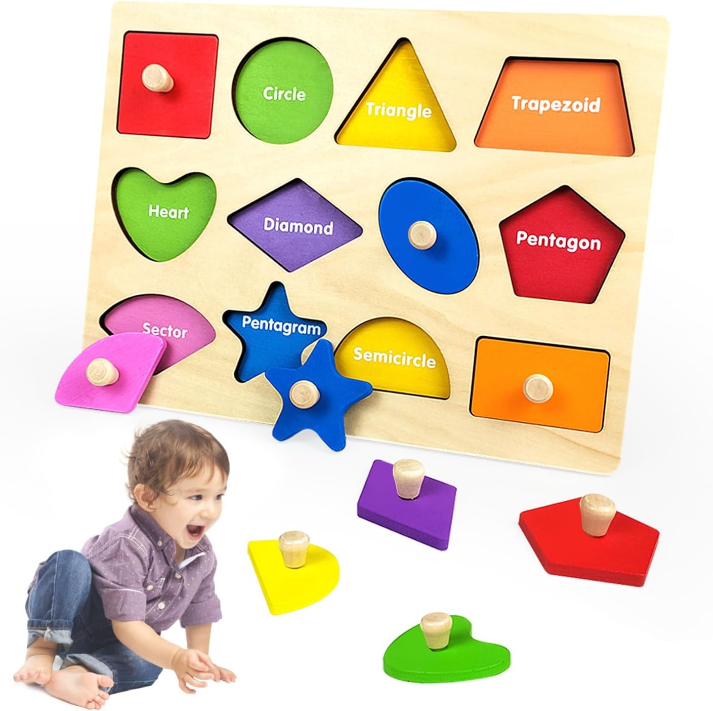 QYNuLi Montessori Toy Multiple Color Baby Puzzle with Board