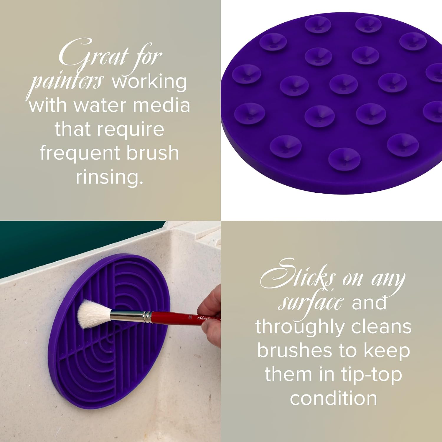 Silver Brush Limited 9061 Silver Essentials Round Brush Cleaning Mat, Water-Based Media Silicone Brush Cleaner For Studio, Travel, and Plein Air, 2 pack