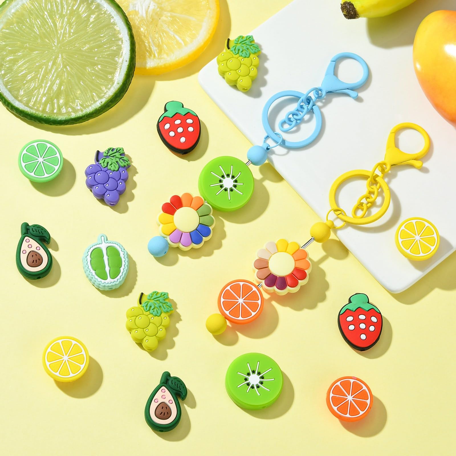KitBeads 18Pcs Fruit Silicone Focal Beads 9 Styles Summer Fruit Beads Rubber Orange Avocado Strawberry Beads for Jewellery Making Keychain Pen Bulk - Image 4