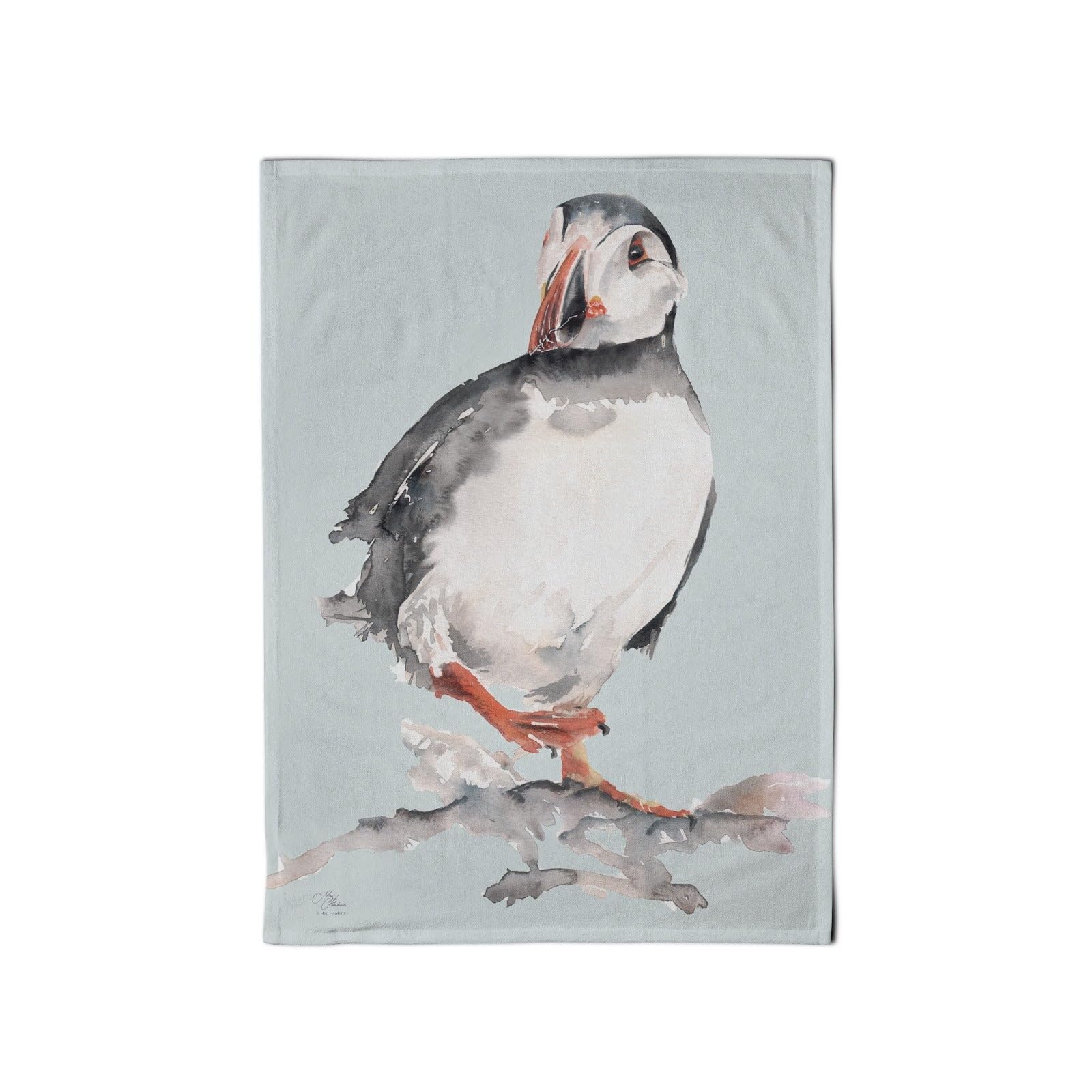 Meg Hawkins Mixed Puffin Cotton Tea Towel With Watercolour Design