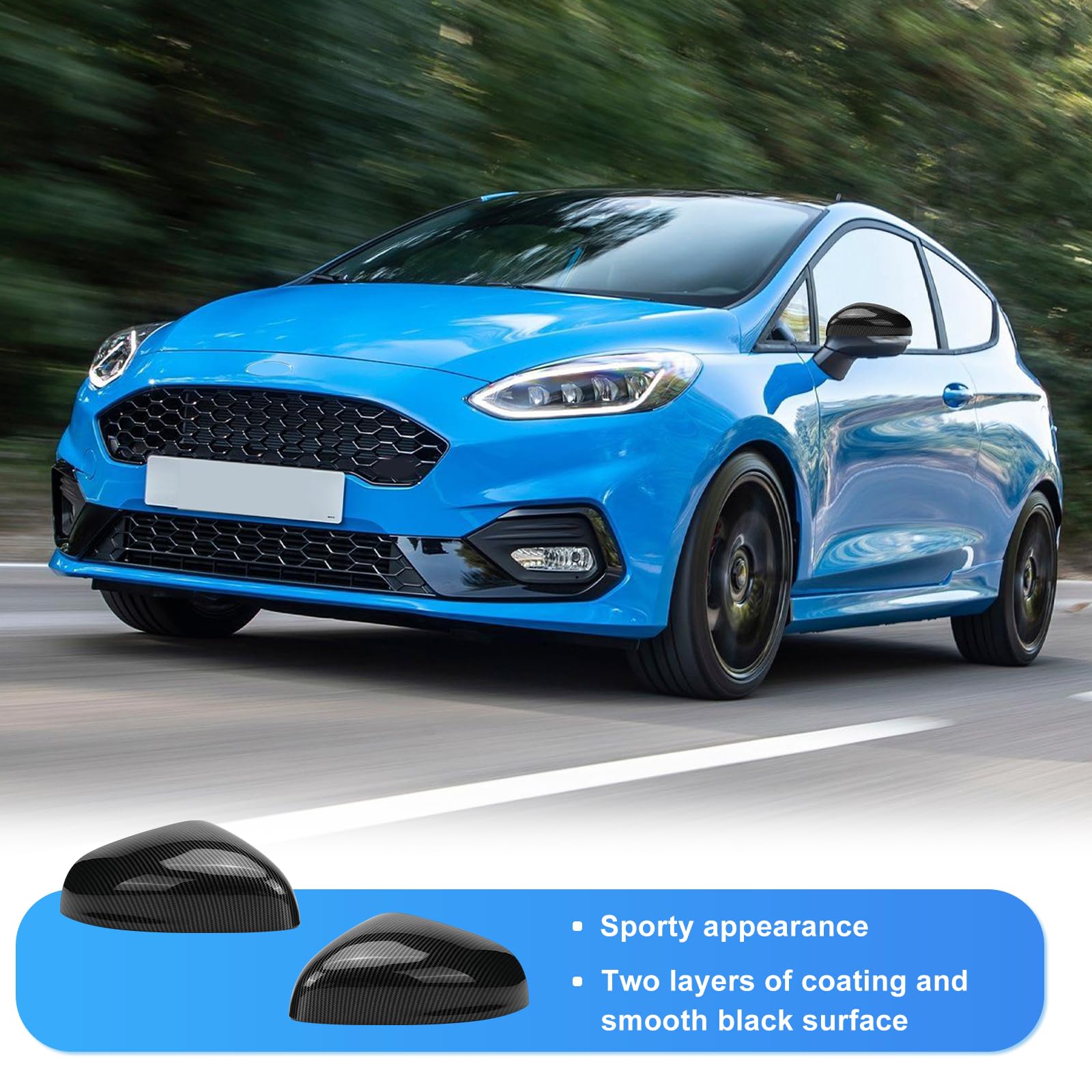 Cappuccio Dello Specchietto Retrovisore Sostituzione per Ford Fiesta 2017-2023/Puma 2019-2024, Cappucci per Specchietti Retrovisori Cromati Copri Specchietto Retrovisore Automatico (carbonio)