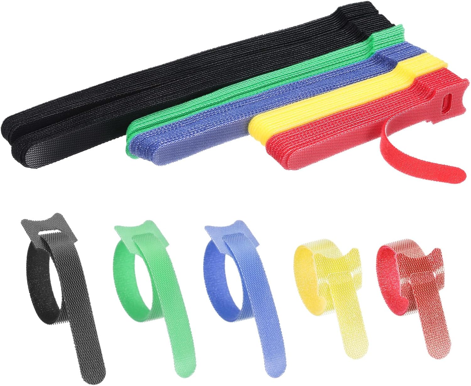 HARFINGTON 60pcs Reusable Cable Ties, 8+6+4 Inches Fastening Cable Straps, Adjustable Cord Wire Management Organizing Self Gripping Ties Hook & Loop for Office, Home, Multicolor