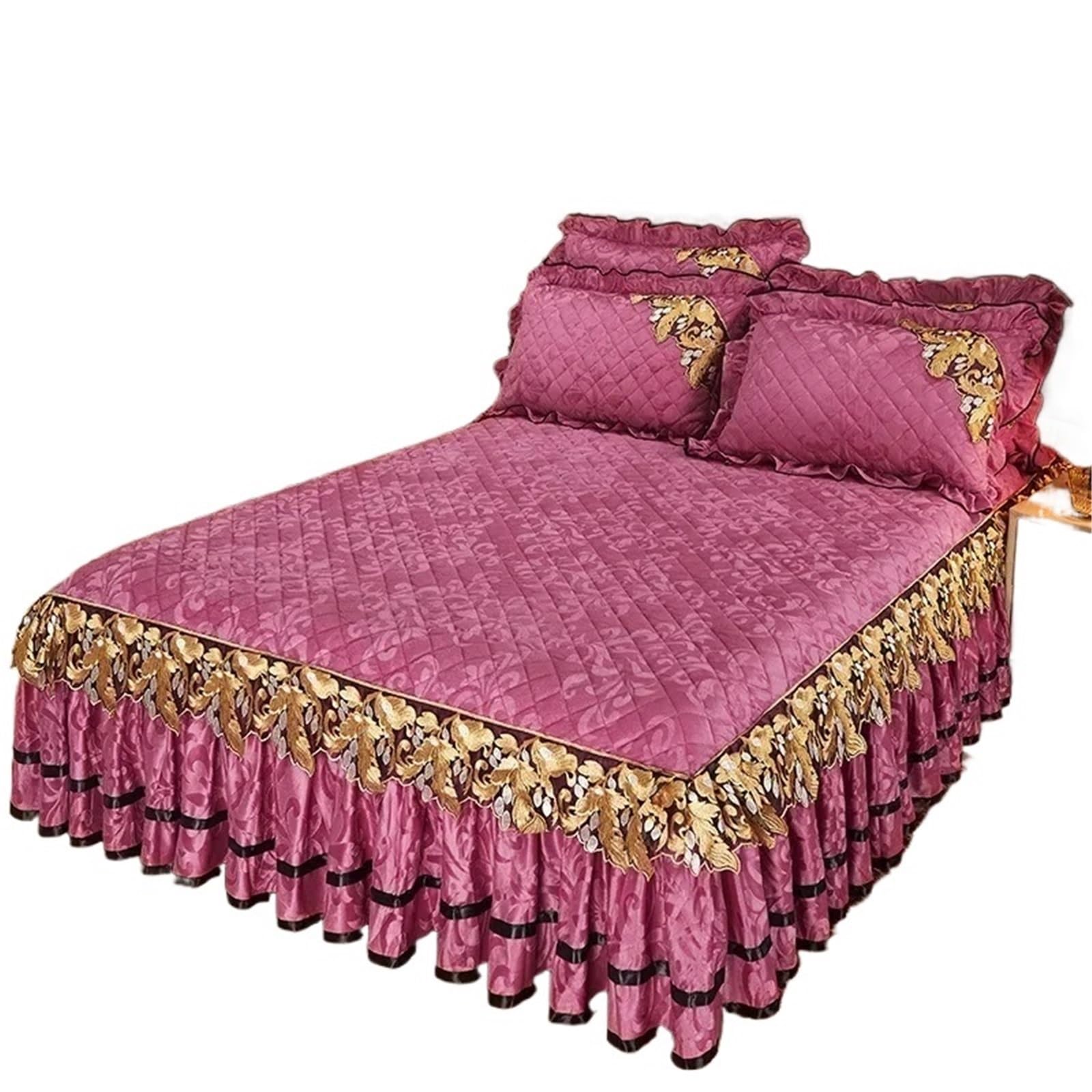 Plush Winter Warm Bedspread On The Bed Thickened Skirt-style Embroidery Quilt Bedding Cover Pillowcases(Color1,Bed Sheet 150x200cm)